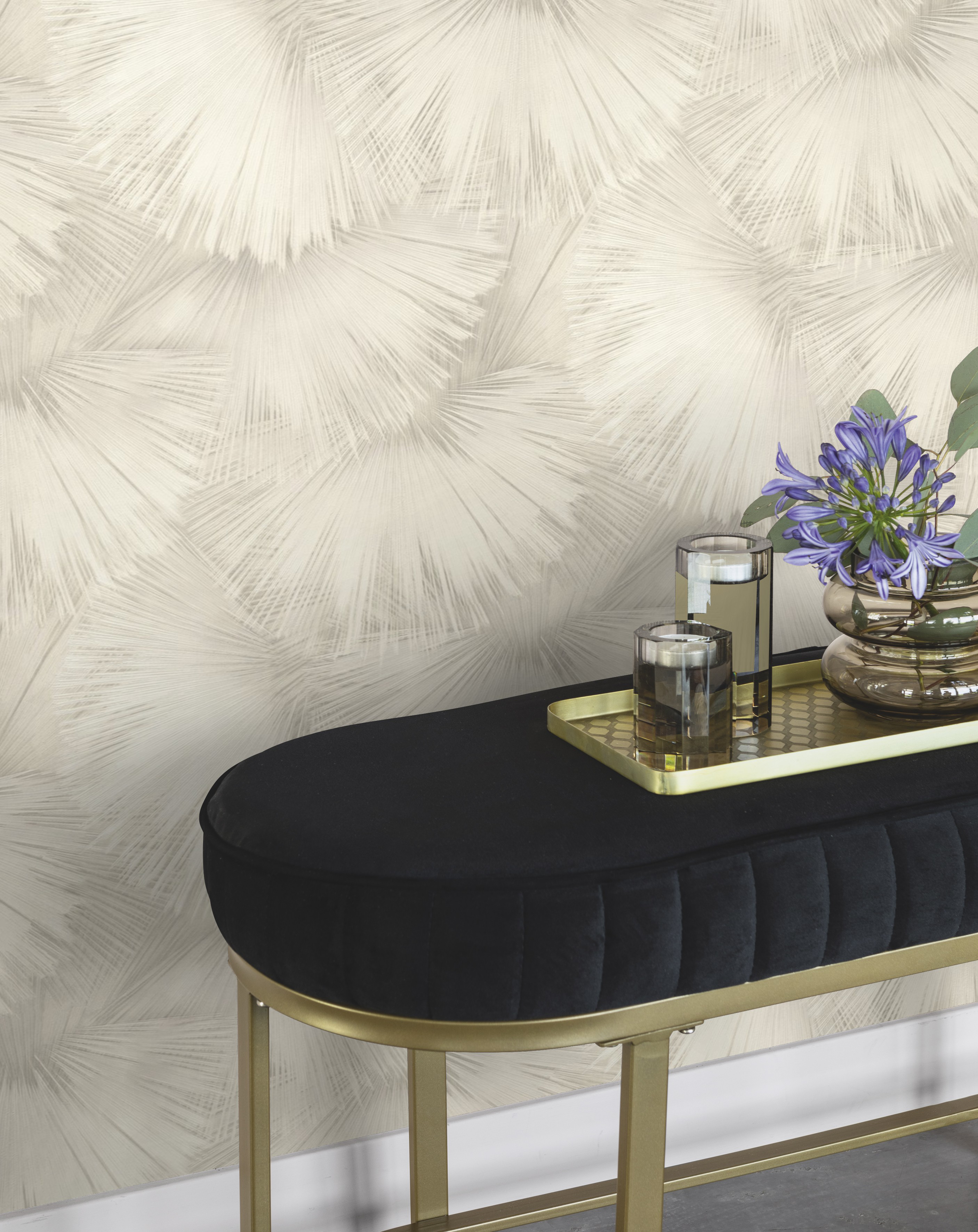 Tapeta Incanto Pióra Wachlarze beżowa winylowa na flizelinie - 3