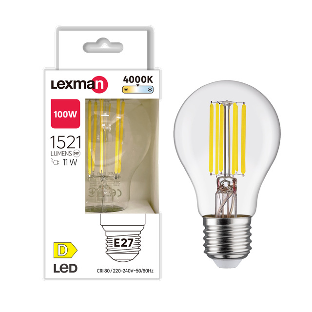 Lâmpada LED filamento A60 E27 11W 1521 lm 4000 k