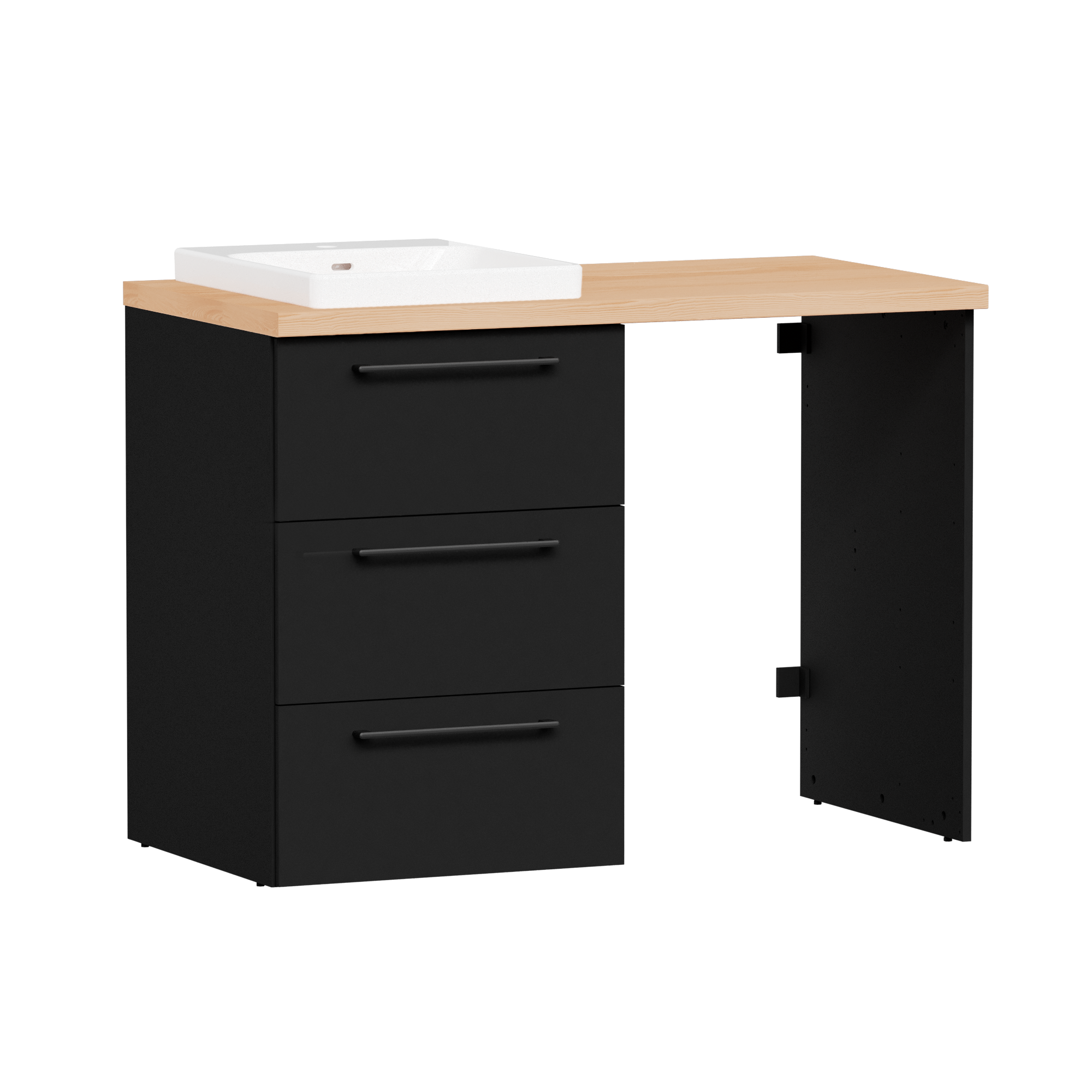 Szafka do zabudowy pralki Remix 124 cm z umywalką 57 cm, 3 szuflady 60 cm, czarna Sensea