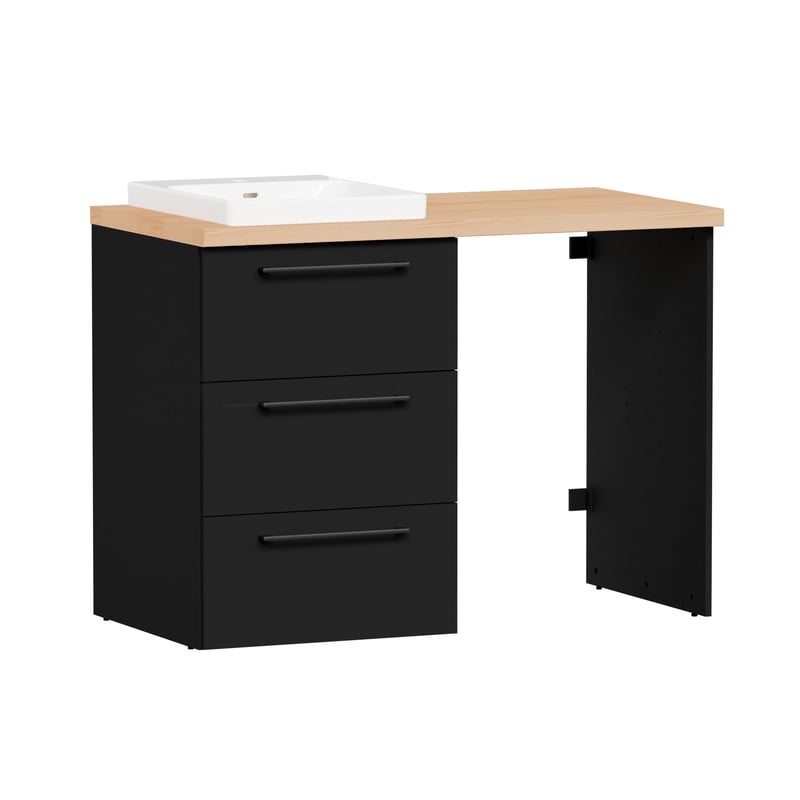 Szafka do zabudowy pralki Remix 124 cm z umywalką 57 cm, 3 szuflady 60 cm, czarna Sensea