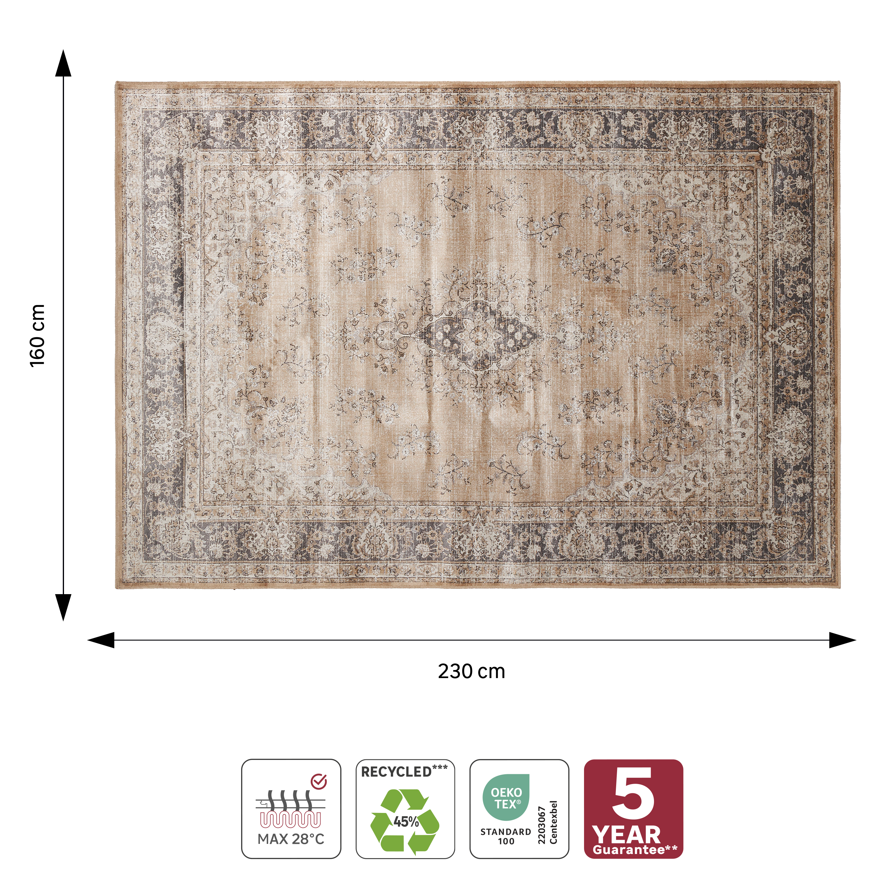 Tapete Elista 160X230cm bege Inspire - 6