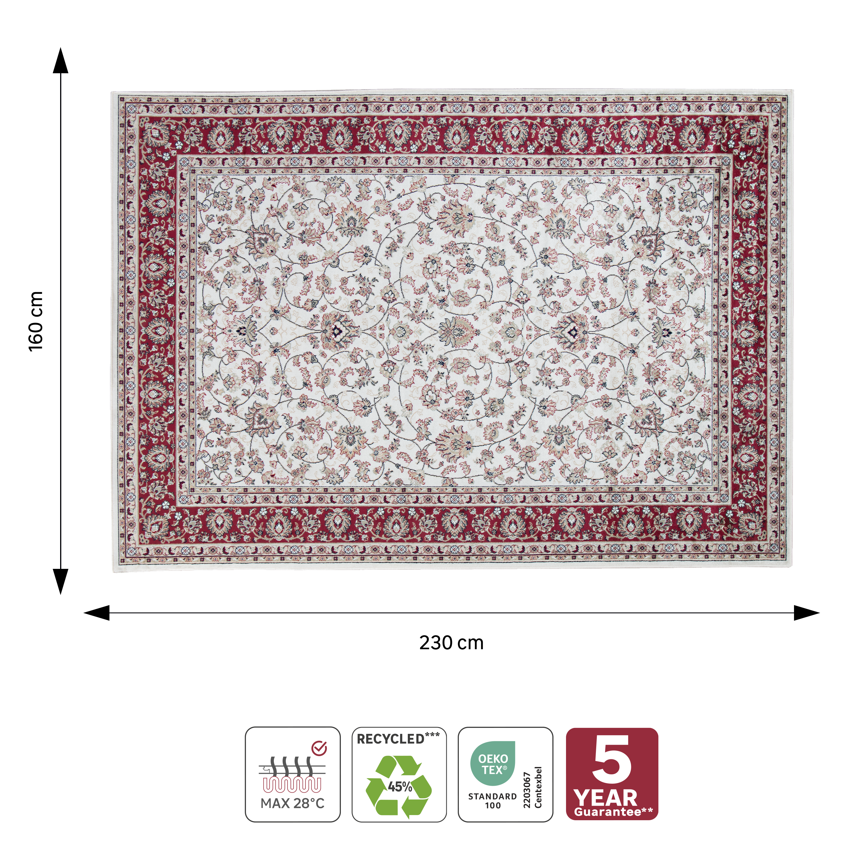 Tapete de interior Jasmin Verone 160x230cm vermelho e bege Inspire - 4