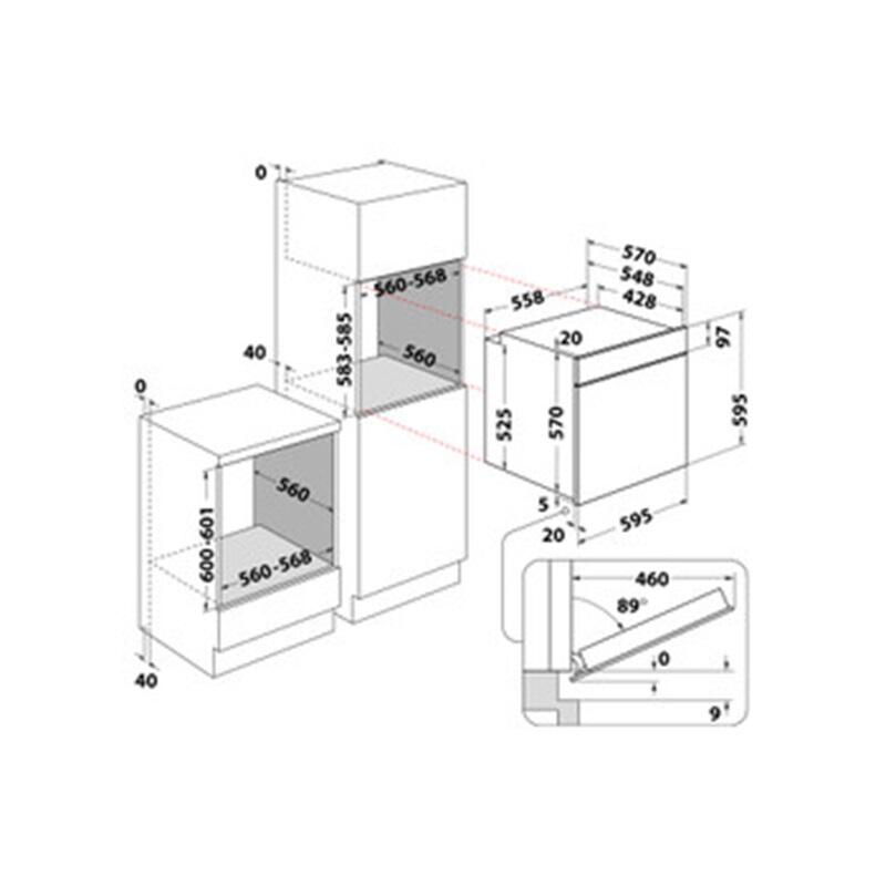 Forno de encastrar multifunções 71 Litros  59,5 x 55,1 x 59.5 cm cinza Indesit IO 2351H X - 3