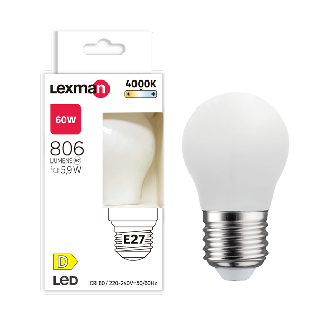 Bombilla LED filamento E27 806 lúmenes 5.9W color de la luz blanco neutro 4000K CRI 89-80 luz natural y fiel clase energética D