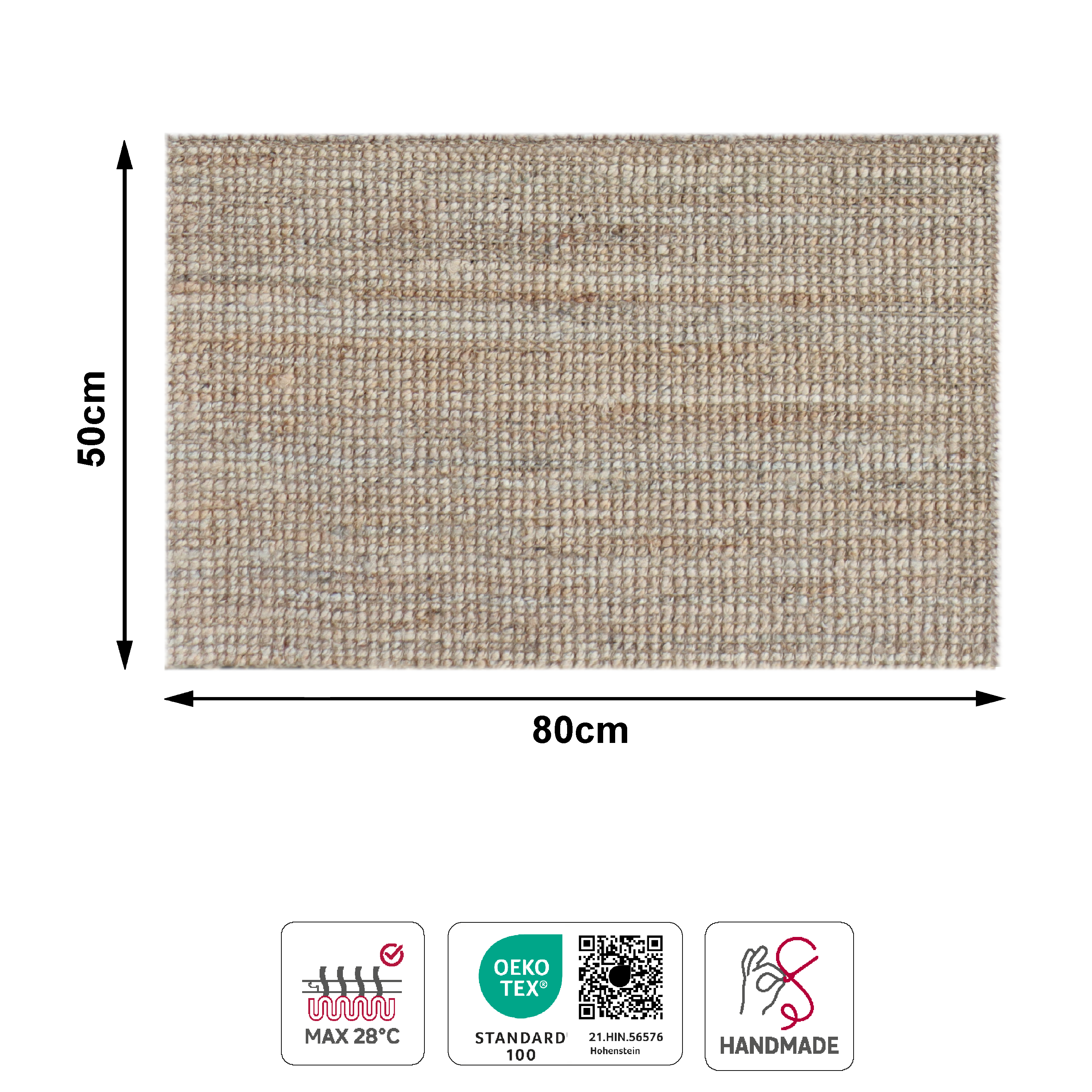 Alfombra pie de cama yute Jalap 50x80cm tejido plano INSPIRE liso natural - 3