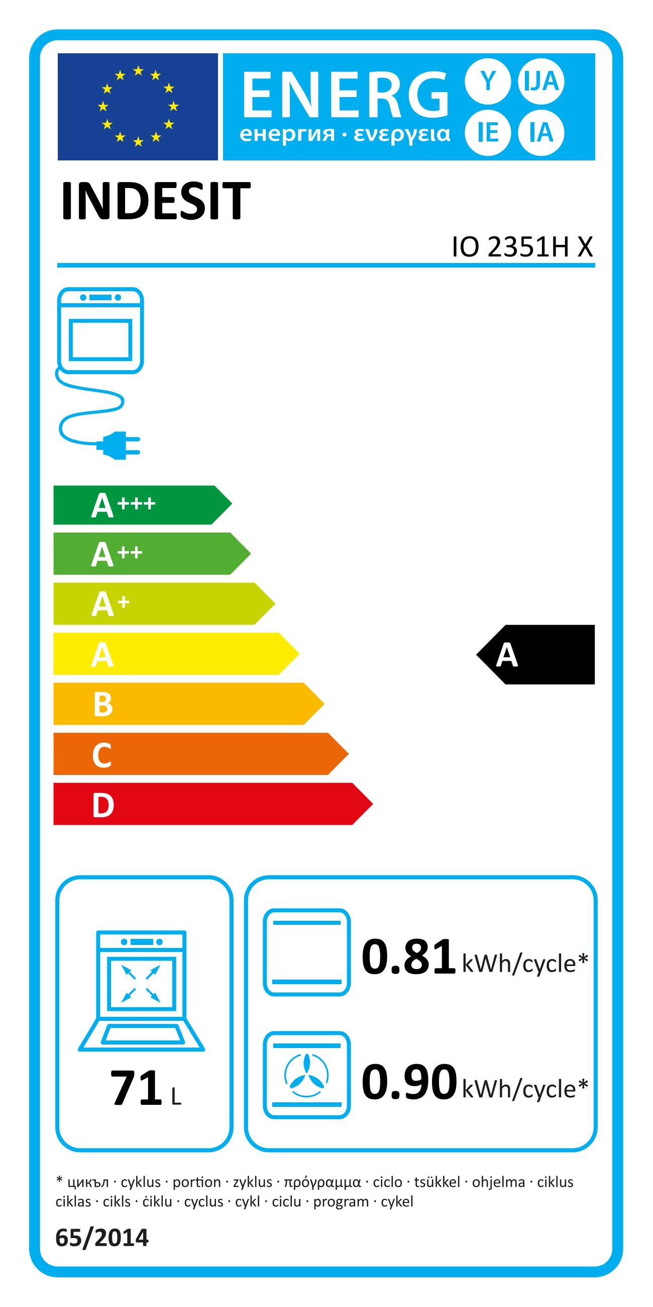 Forno de encastrar multifunções 71 Litros  59,5 x 55,1 x 59.5 cm cinza Indesit IO 2351H X - 4