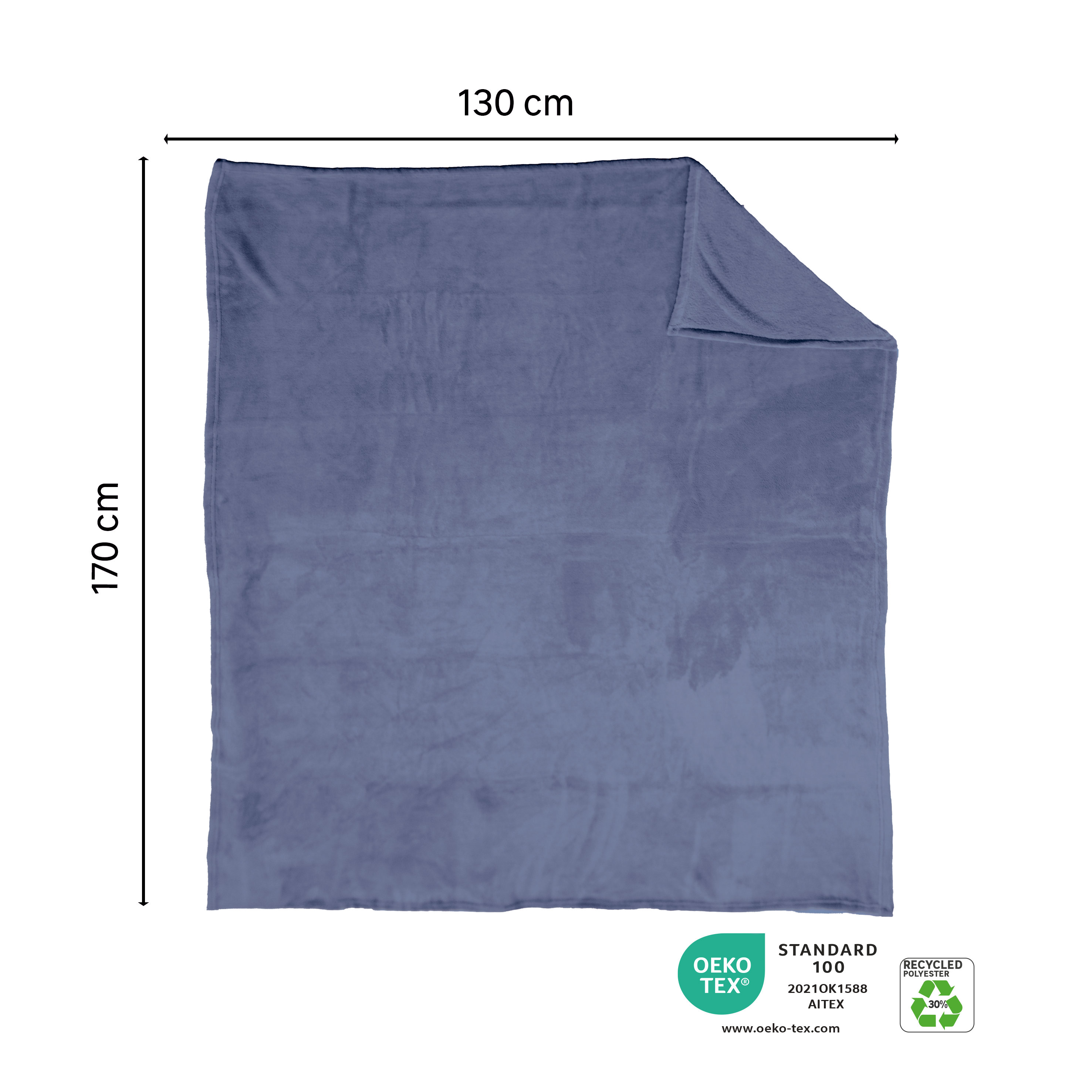 Manta franela New Kieran rectangular INSPIRE poliéster liso azul de 130x170 cm - 2