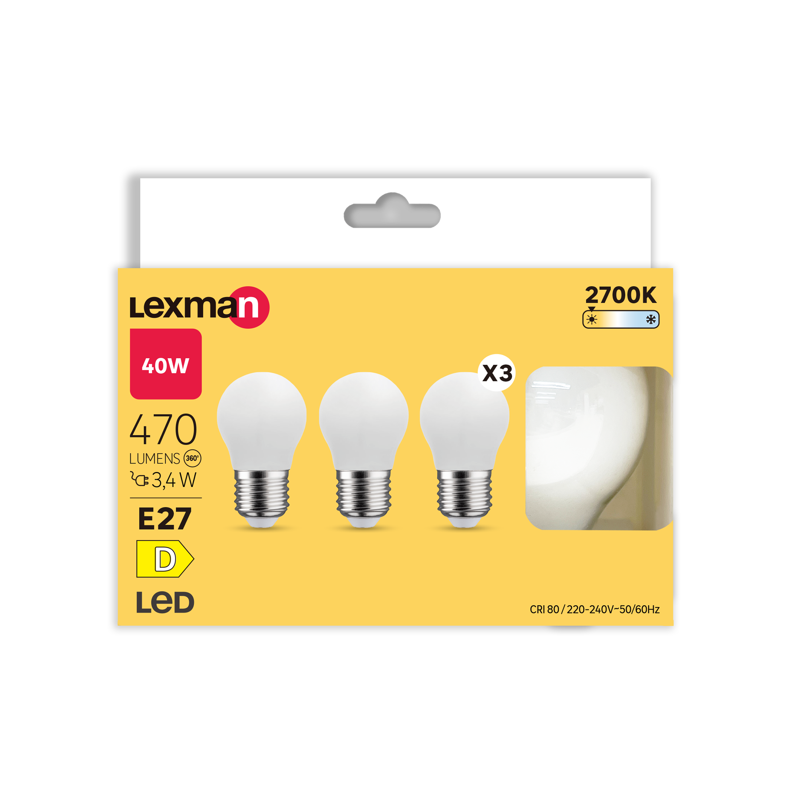 Pack 3 Lâmpada LED IP45 E27 470 lm 2700 k Milky - 10