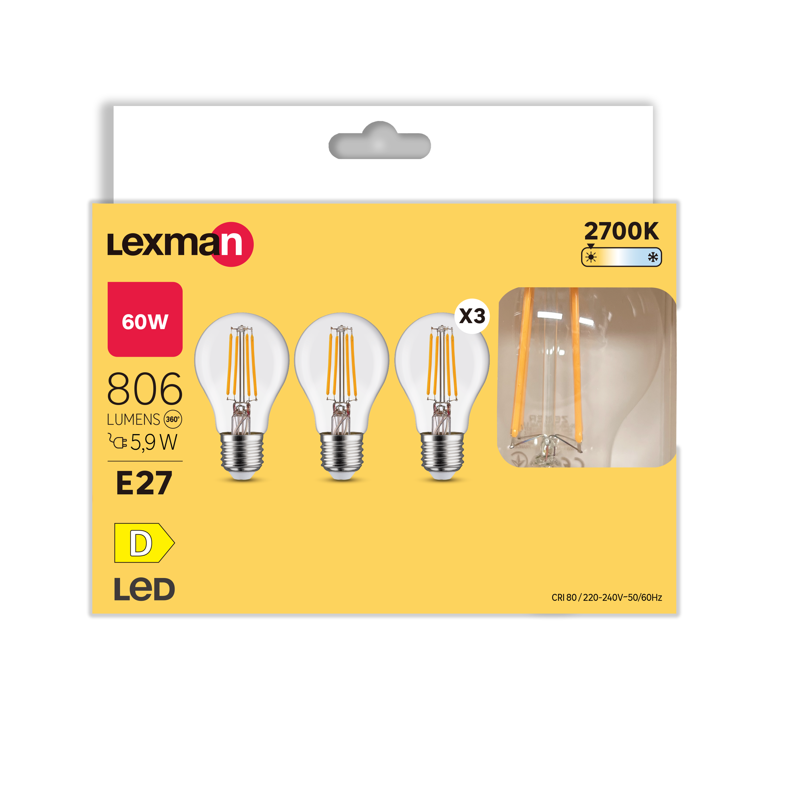 Żarówka LED E27 3 szt. 5,9 W 806 lm Ciepła biel Lexman - 6