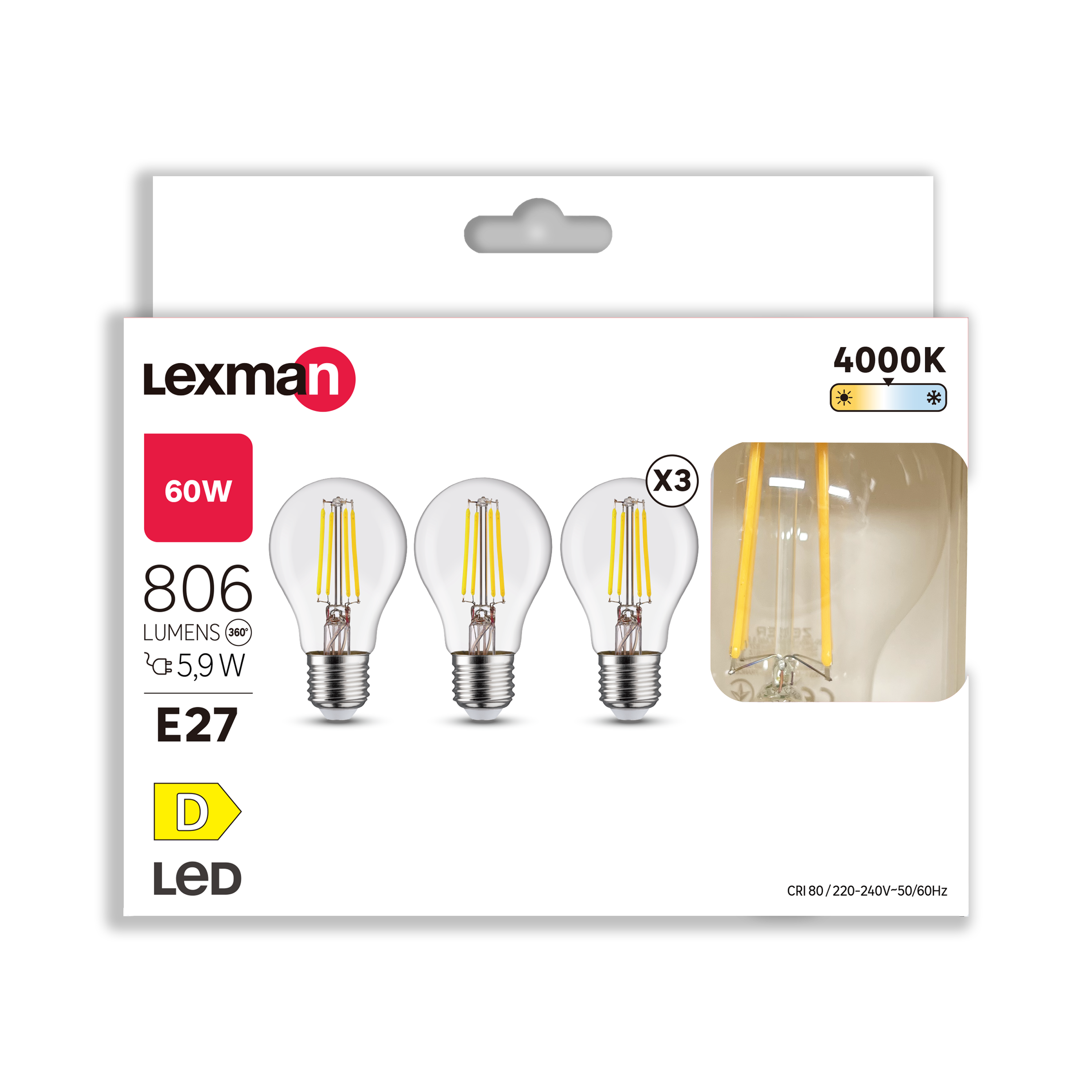 Żarówka LED E27 3 szt. 5,9 W 806 lm Neutralna biel Lexman - 8