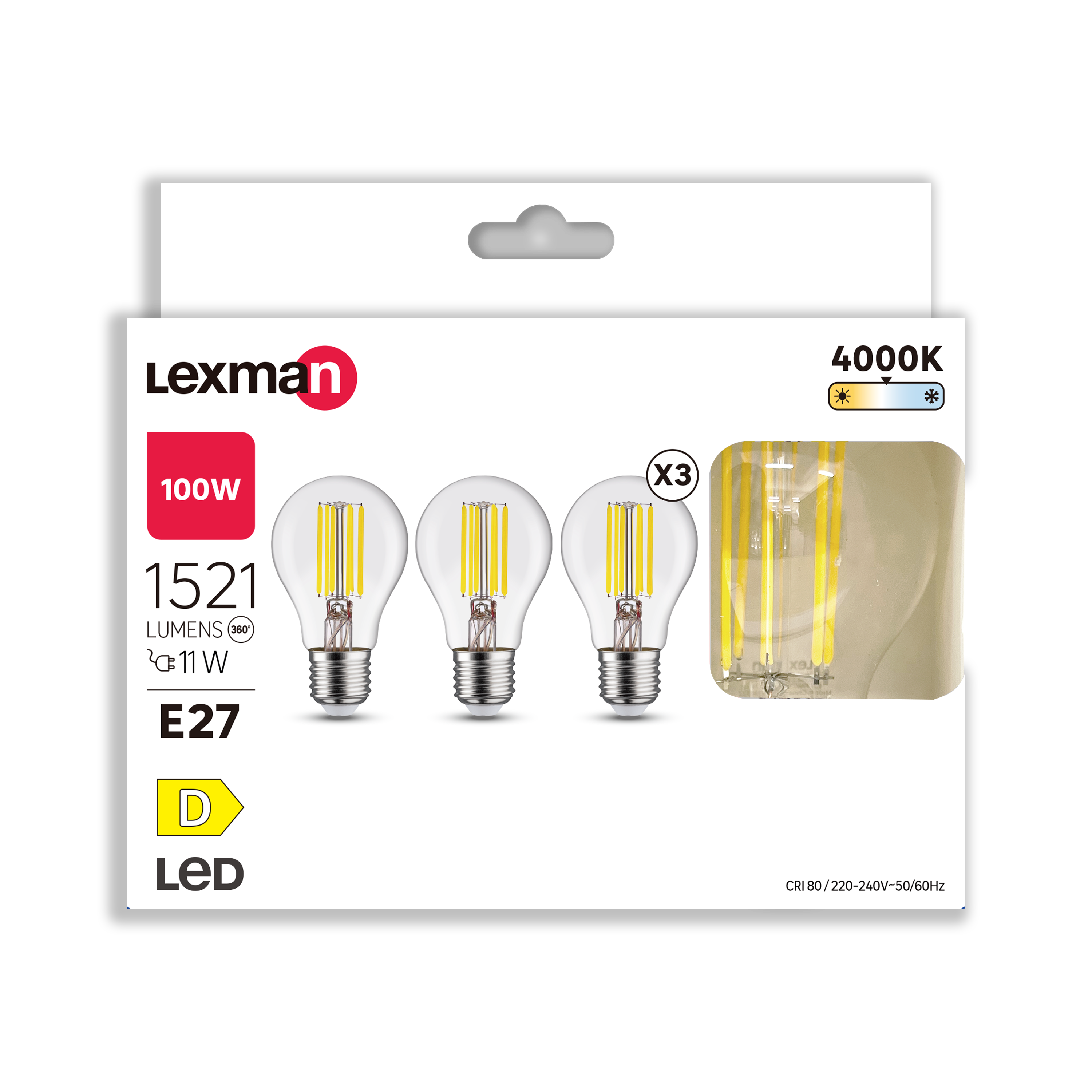 Pack3 Lâmpada led filamento A60 E27 1521 luzm 4000K Lexman - 7