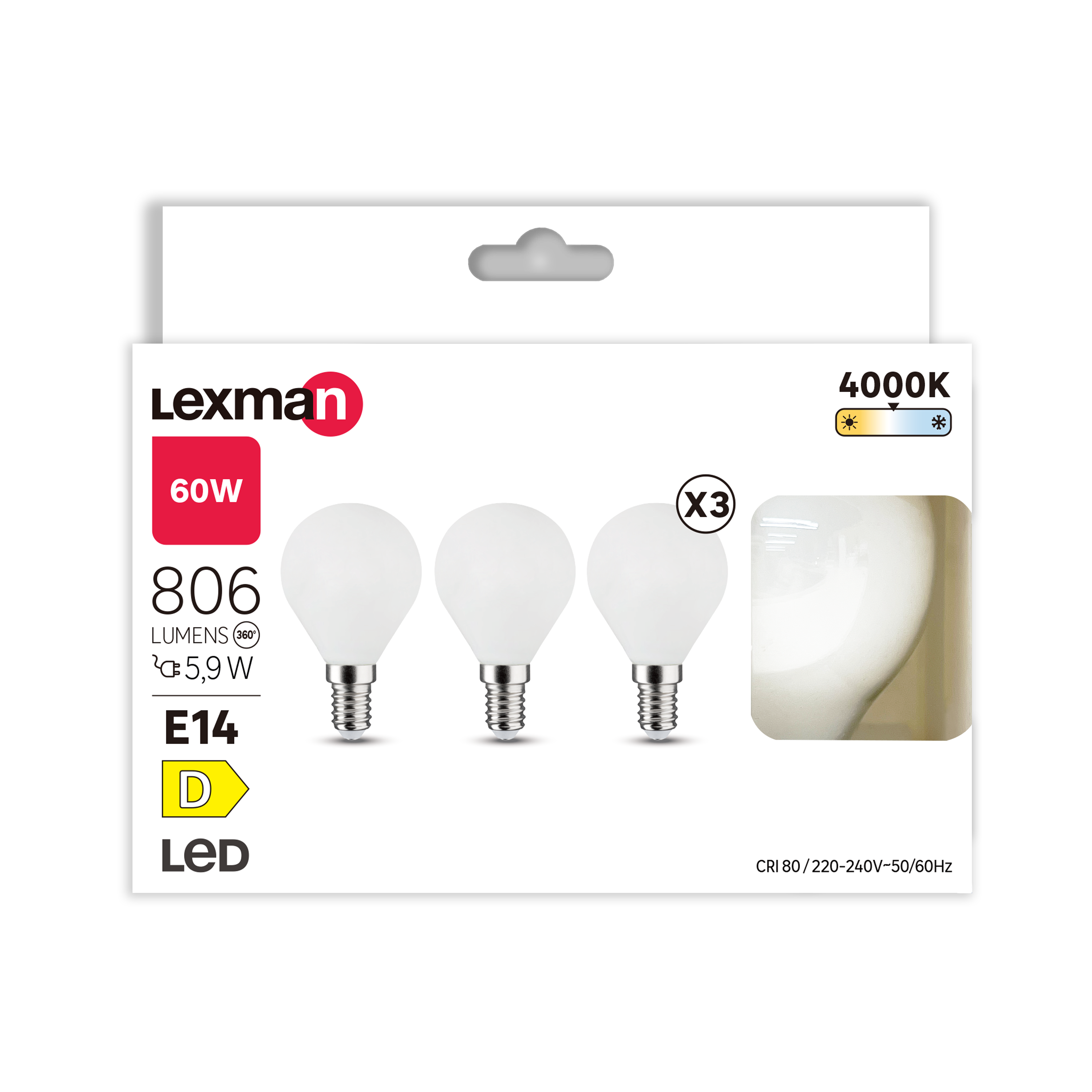 Pack de 3 bombillas LED E14 806 lúmenes 5.9W color de la luz blanco neutro 4000K CRI 89-80 luz natural y fiel clase energética D - 5