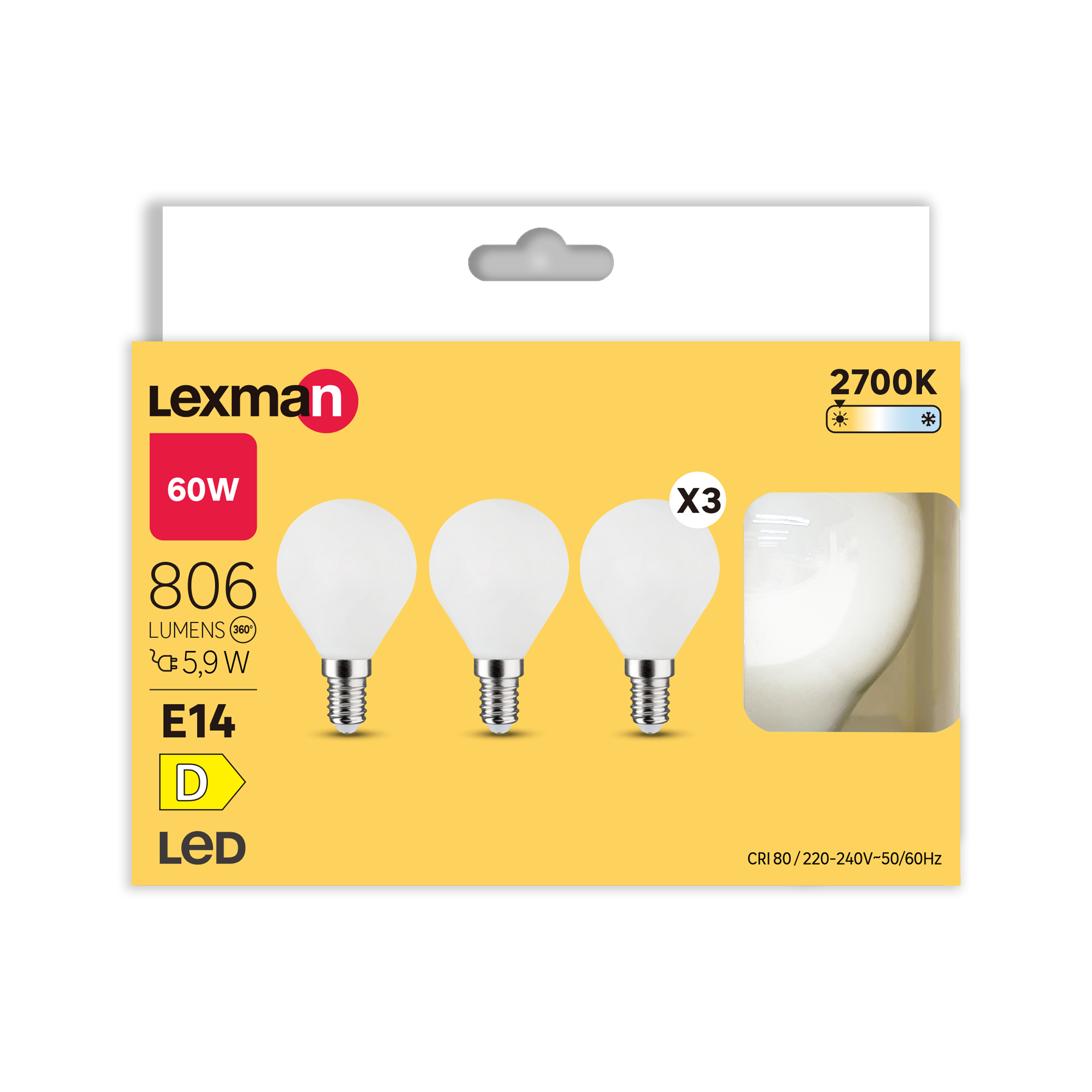 Pack de 3 bombillas LED filamento E14 806 lúmenes 5.9W color de la luz blanco cálido 2700K CRI 89-80 luz natural y fiel clase energética D - 4