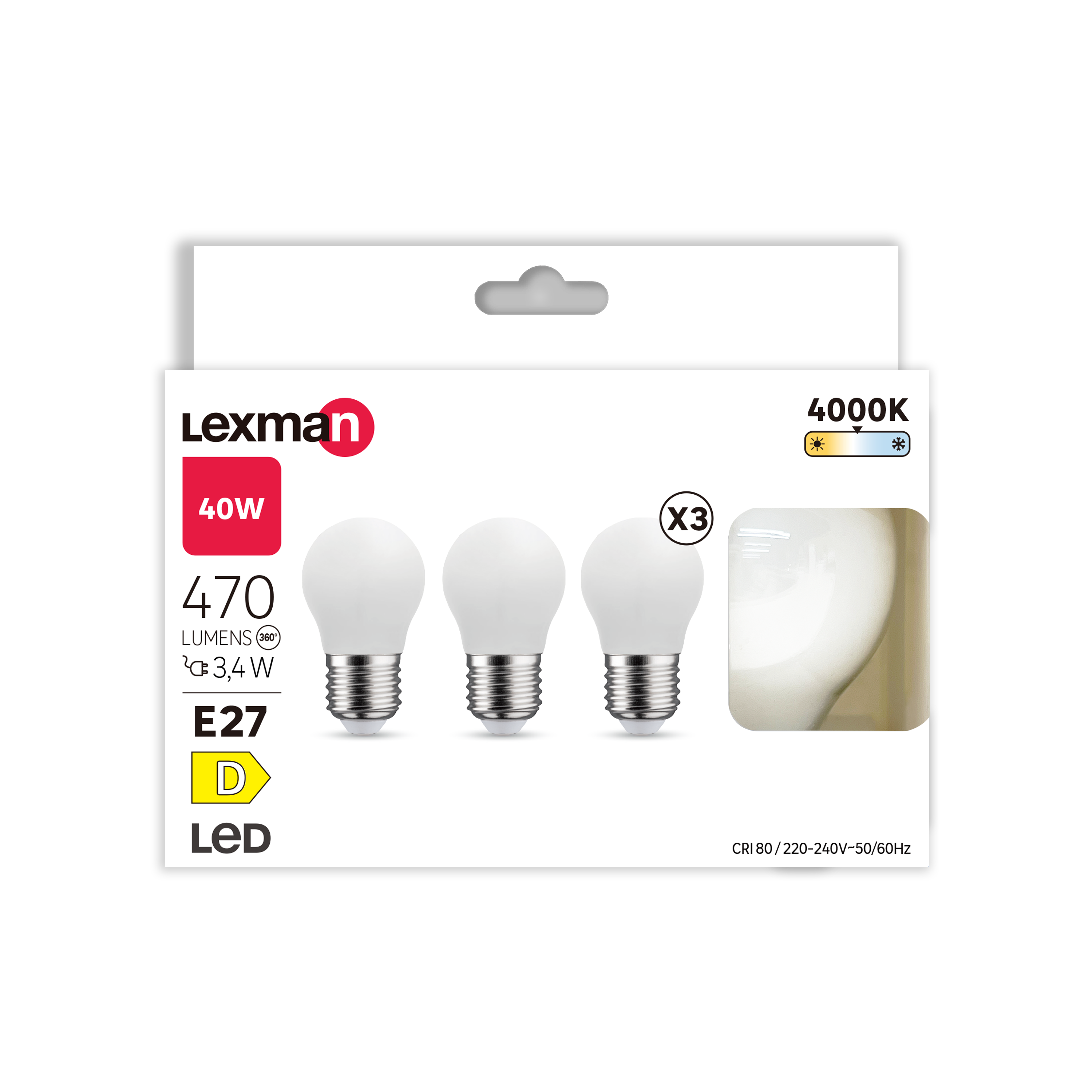 Pack de 3 bombillas LED filamento E27 470 lúmenes 3.4W color de la luz blanco neutro 4000K CRI 89-80 luz natural y fiel clase energética D - 5