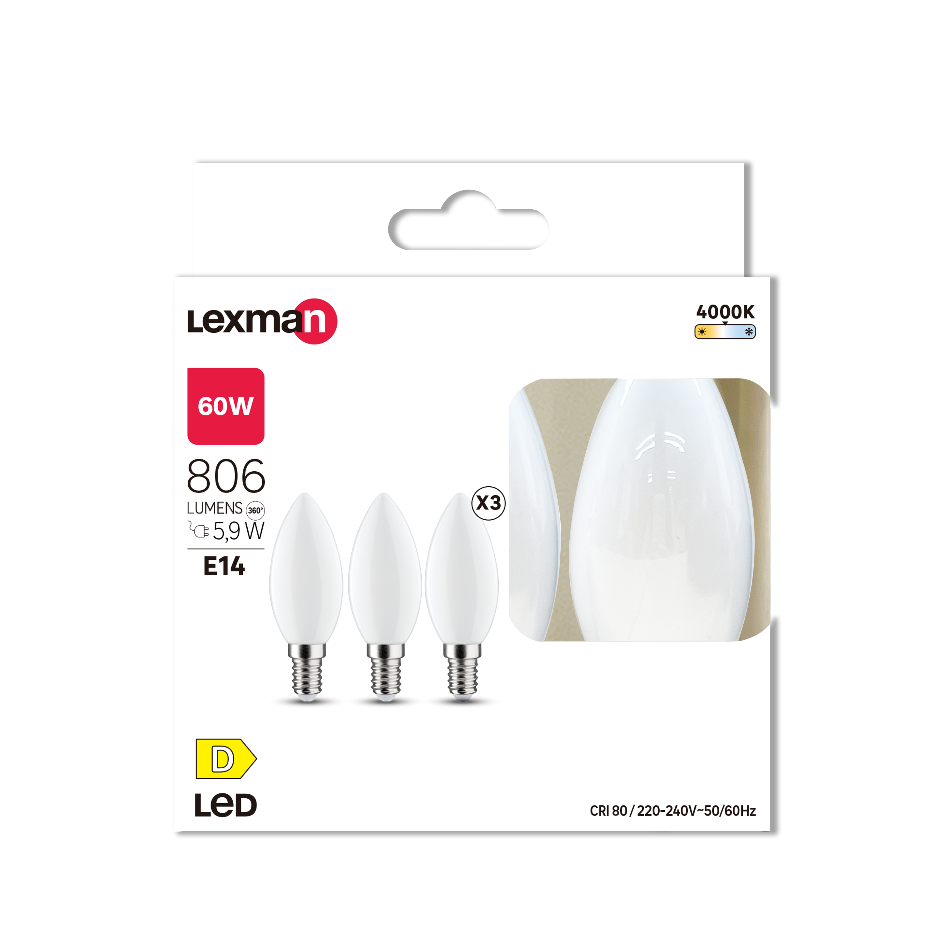 Pack de 3 bombillas LED filamento E14 806 lúmenes 5.9W color de la luz blanco neutro 4000K clase energética D - 4