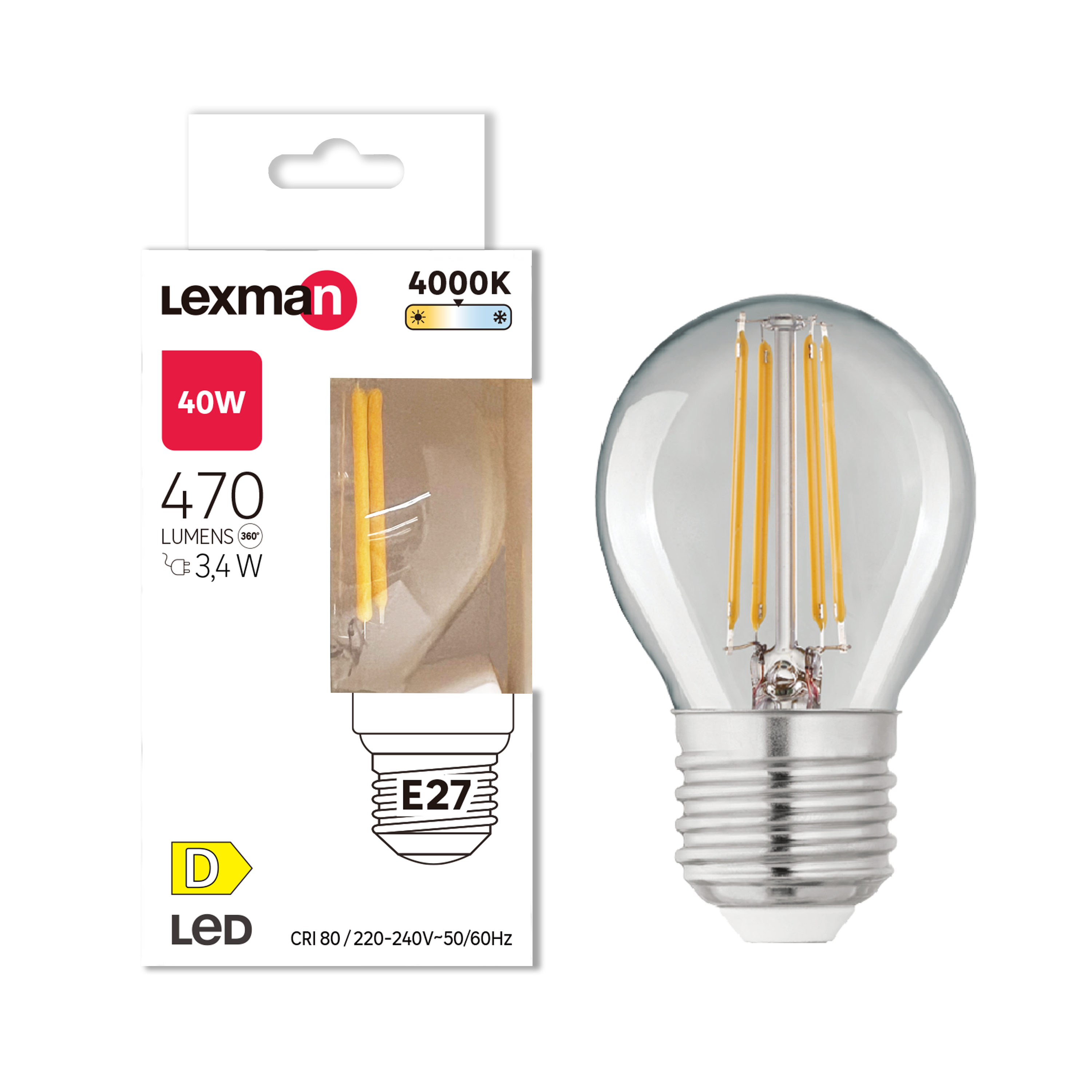 Żarówka LED E27 naturalna biel 4000K 470 lm 3.4W LEXMAN