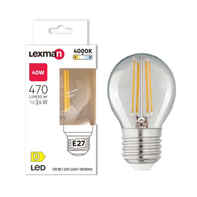 Ampoule led, sphérique E27, 470lm = 40W, blanc neutre, LEXMAN
