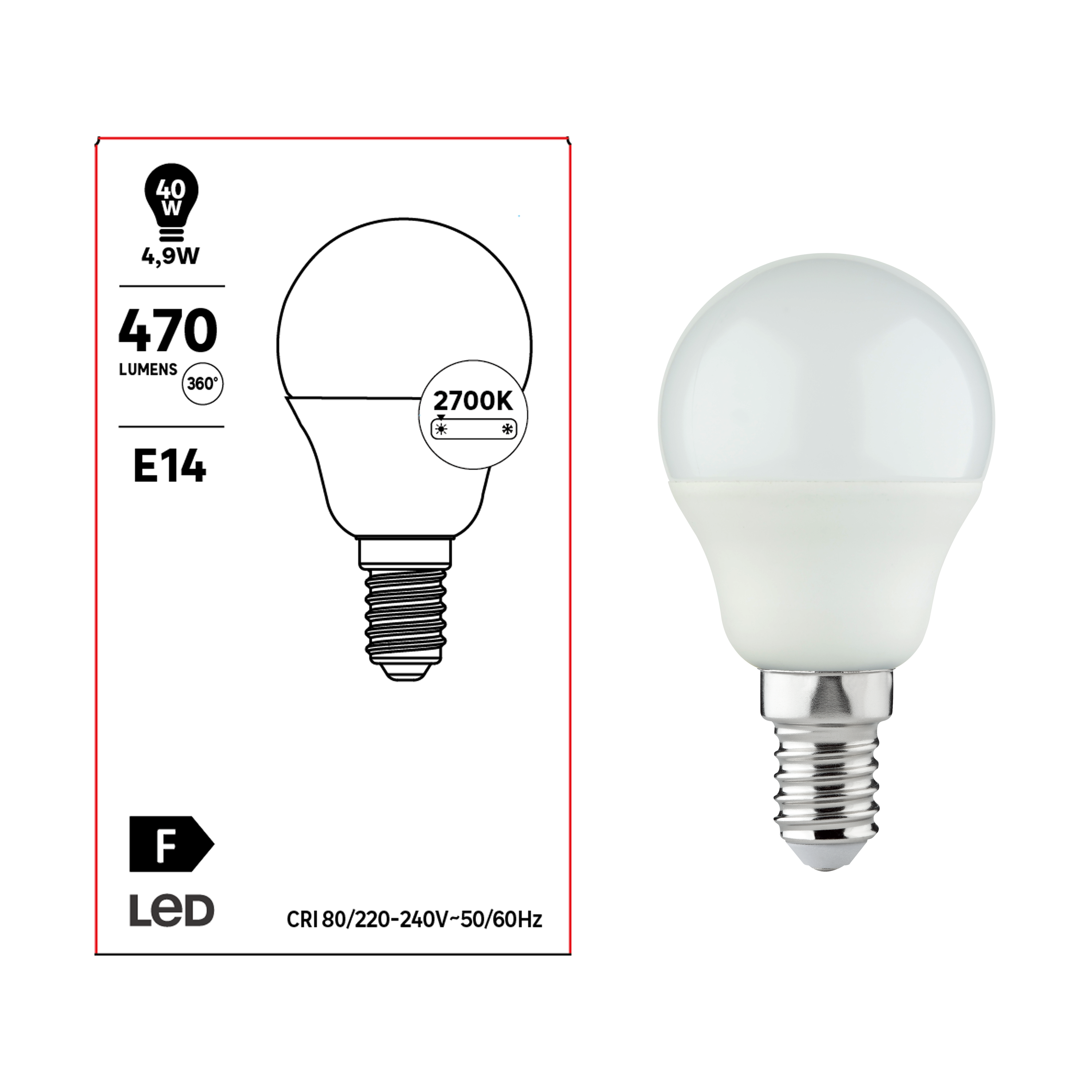 Ampoule led, sphérique E14, 470lm = 40W, blanc chaud - 4