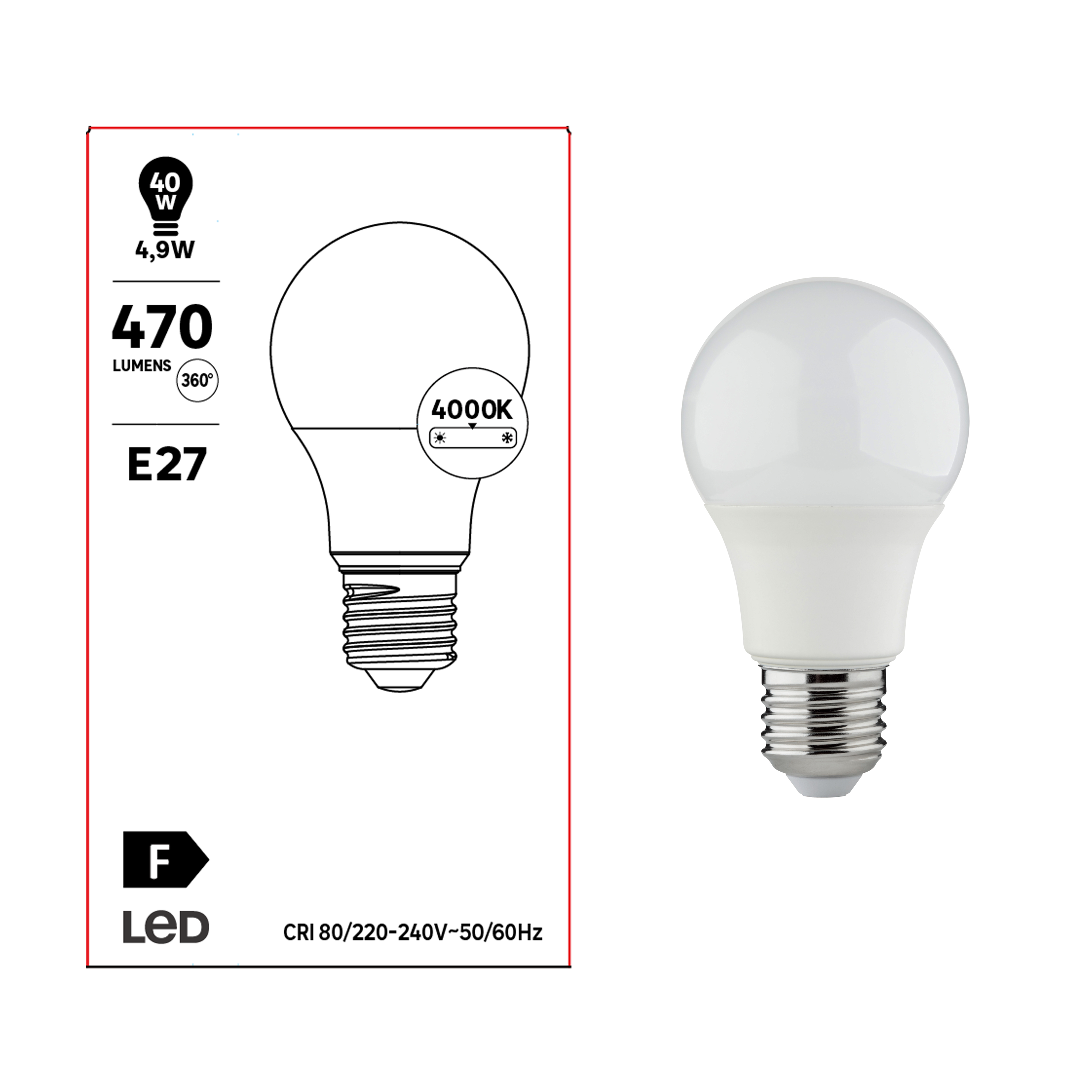 Ampoule led,  E27, 470lm = 40W, blanc neutre - 3