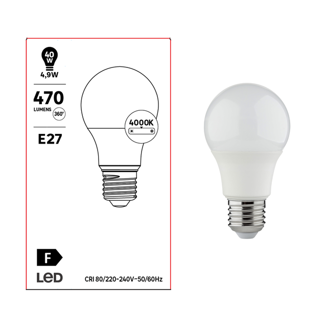 Żarówka LED E27 4,9 W 470 lm Neutralna biel
