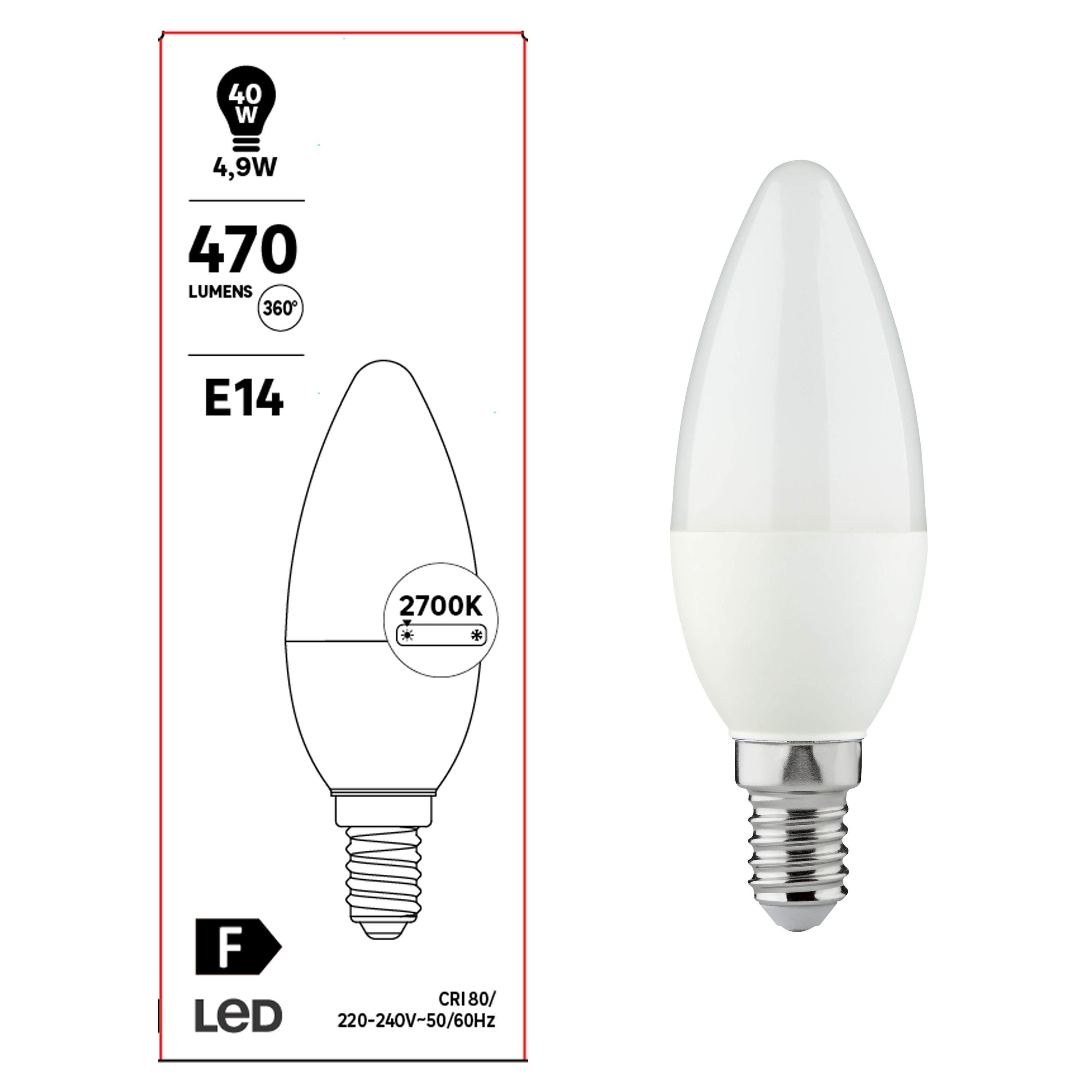 Lâmpada LED C35 E14 470 lm 2700 k 15000H - 2