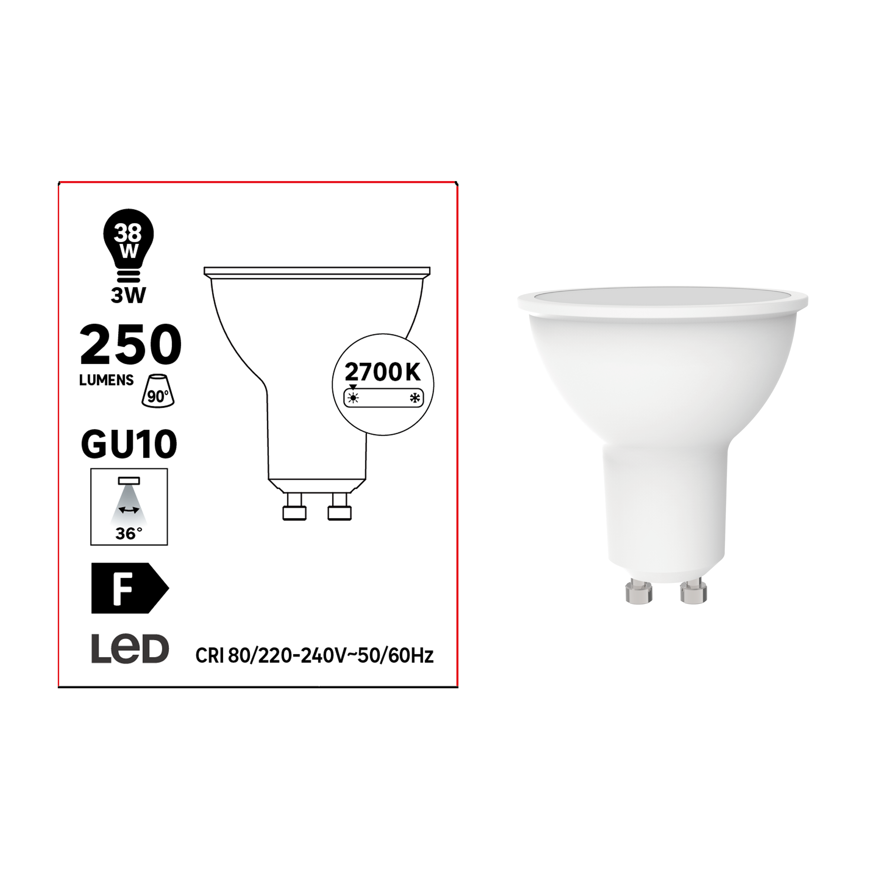 Ampoule led, réflecteur GU10, 250lm = 38W, blanc chaud - 3