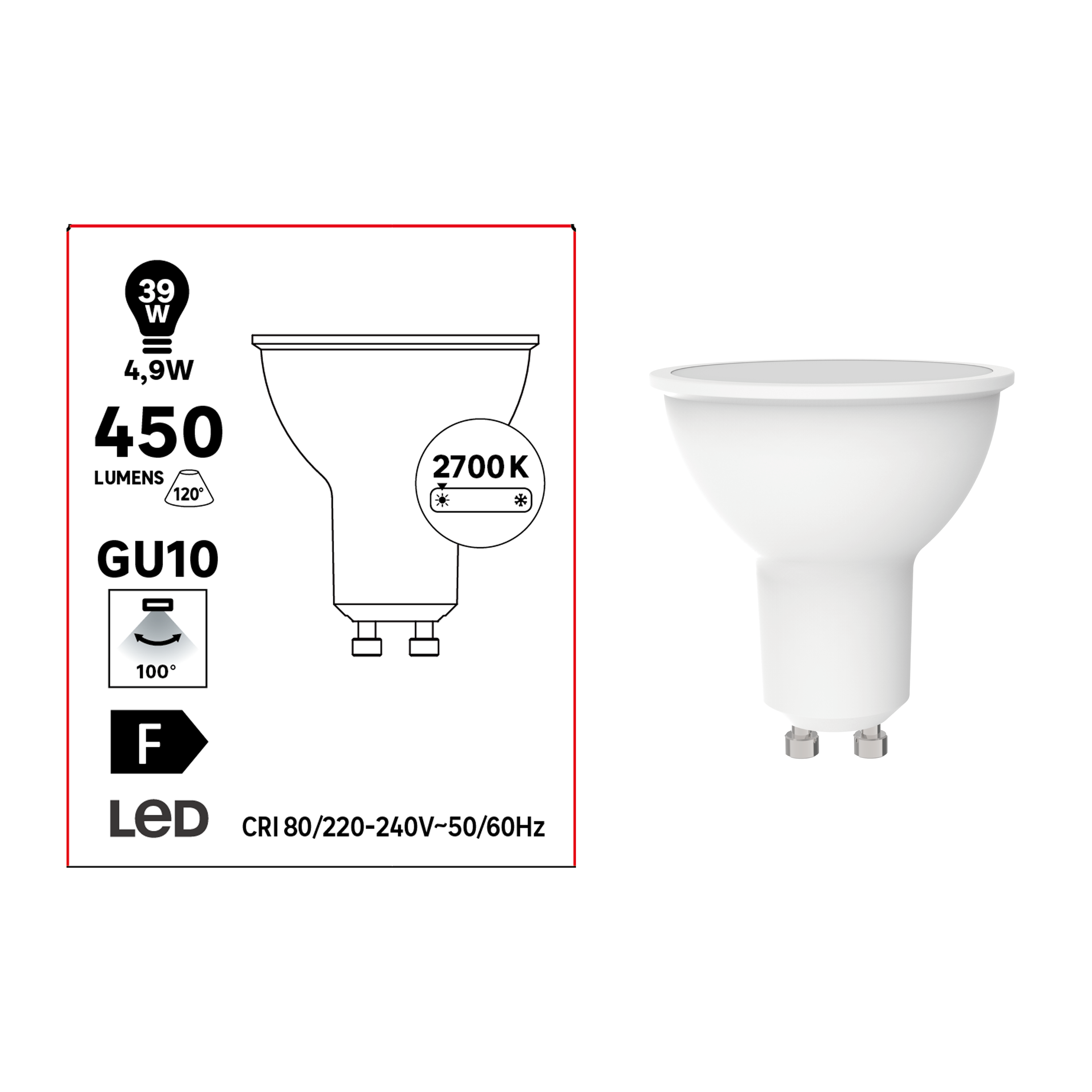 Ampoule led, réflecteur GU10, 450lm = 39W, blanc chaud - 3