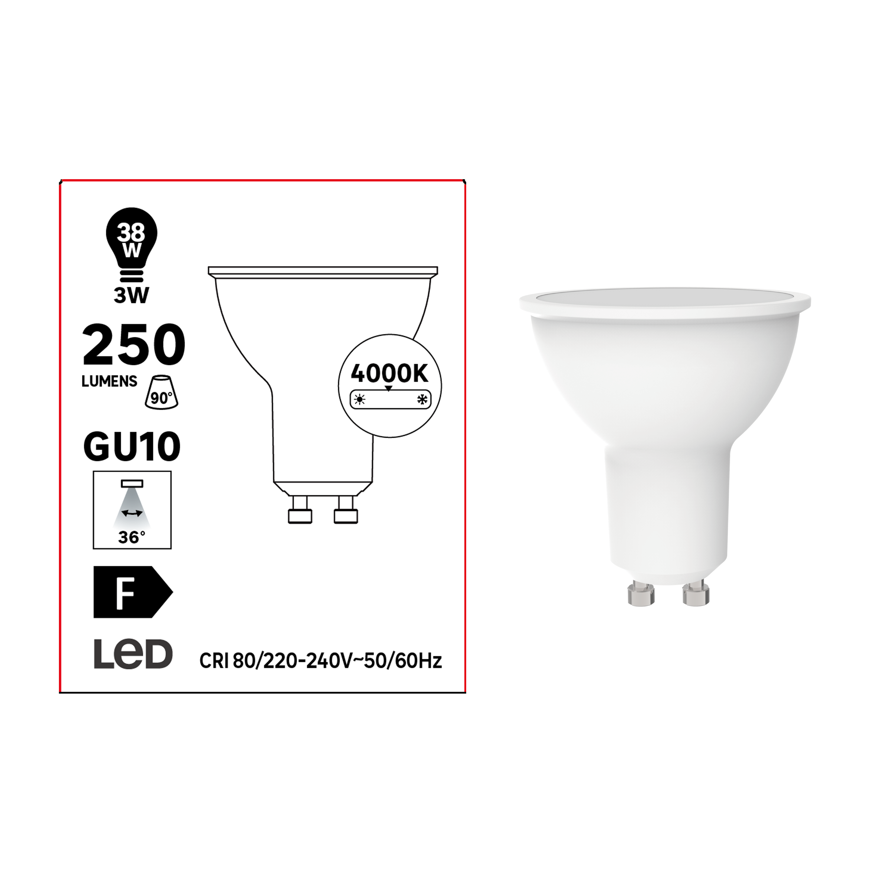 Lâmpada led GU10 36D 250 lm 4000k 15kH - 3