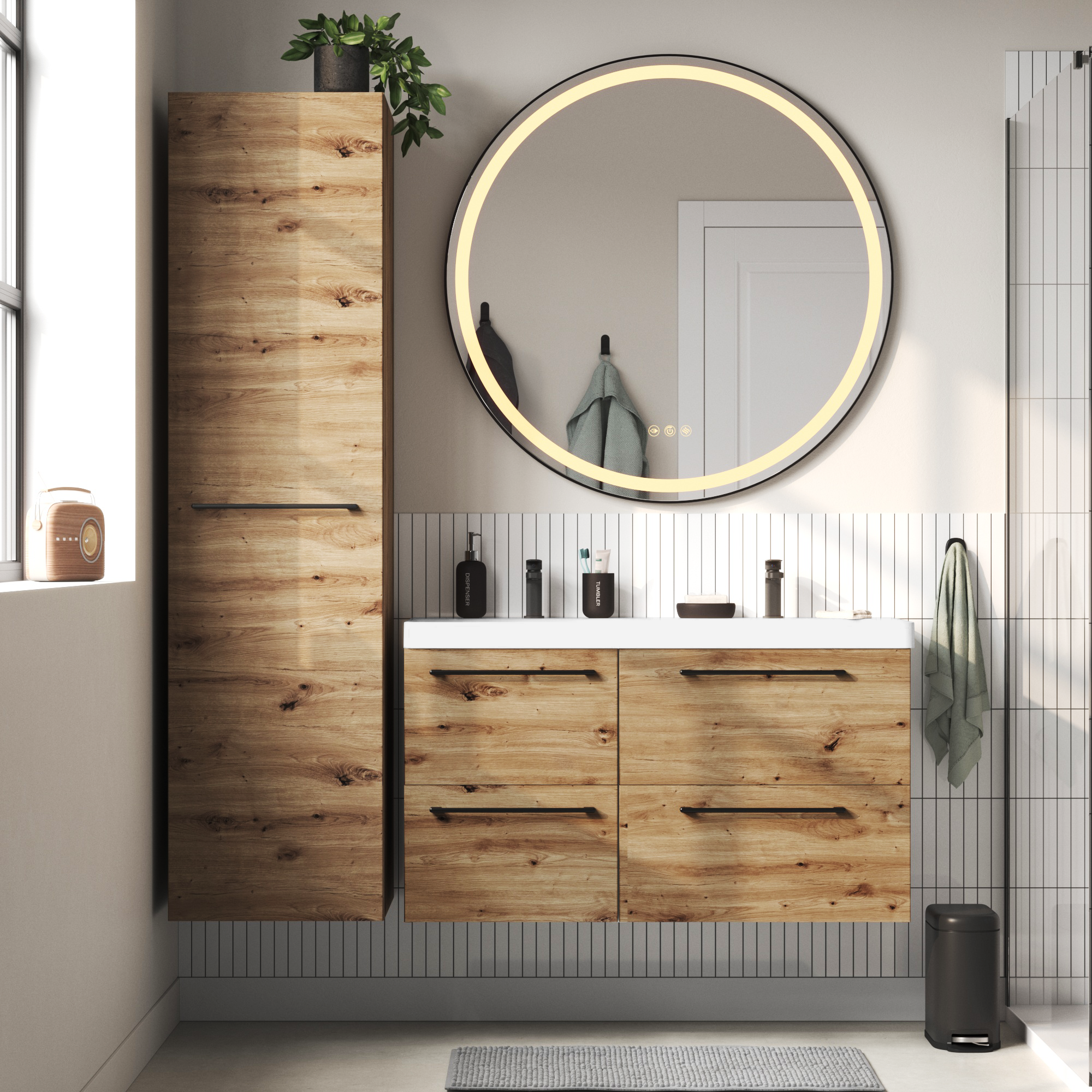 Colonne 1p l.45 x H.173 x P.47.8 cm effet chêne miel Remix - 5