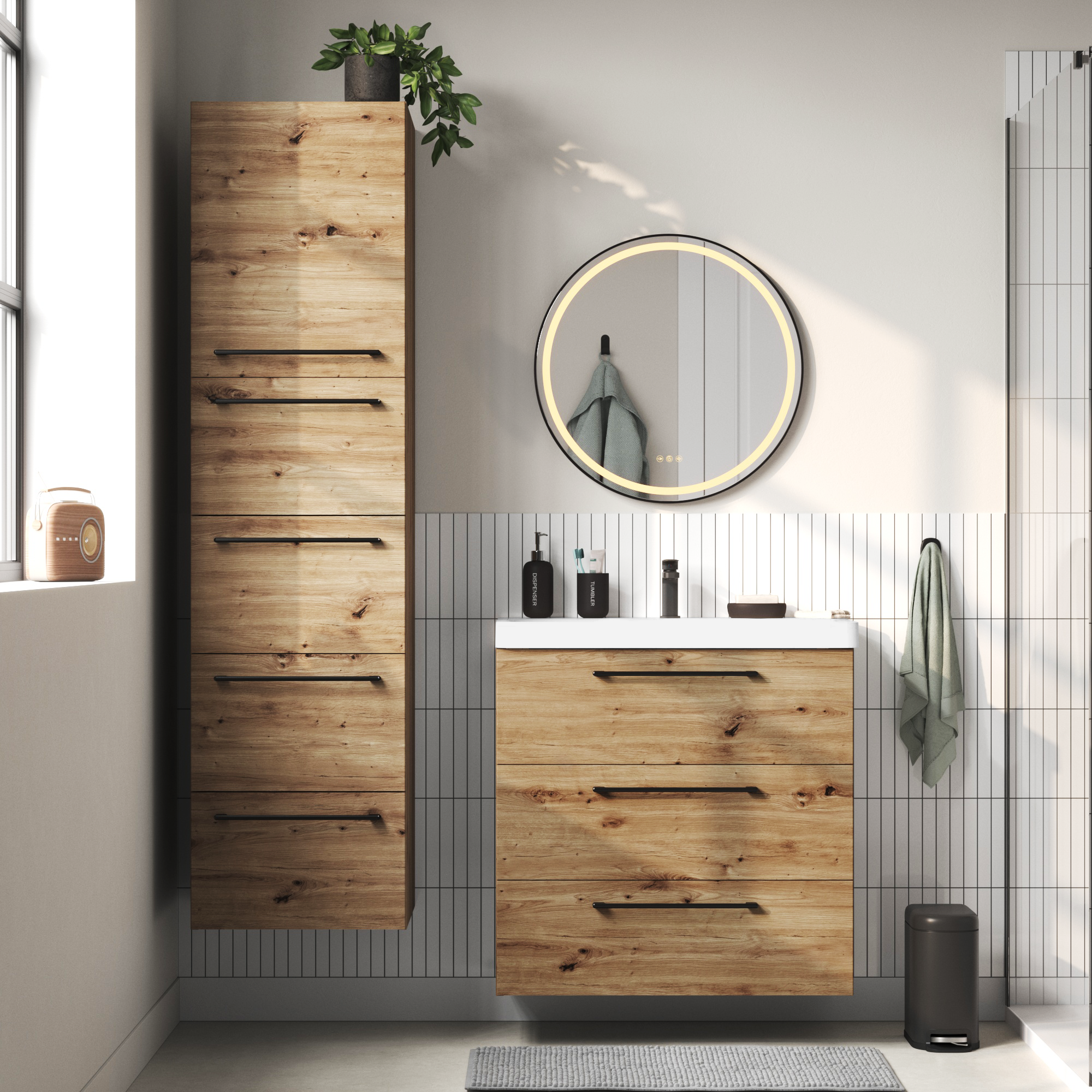 Meuble sous-vasque, 3t L.75cm x H.73cm x P.48cm effet chêne doré Remix - 2