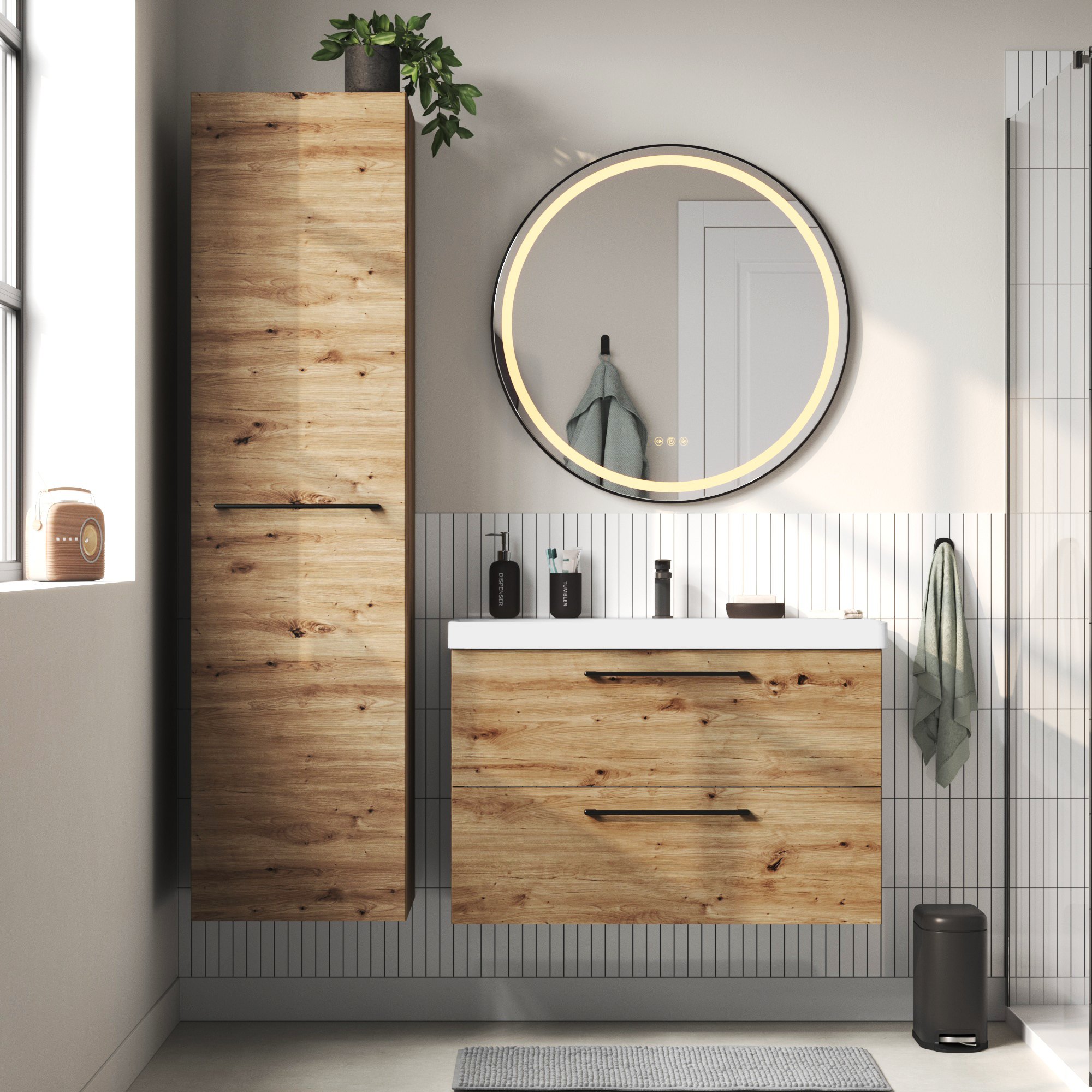 Meuble sous-vasque, 2t L.90cm x H.58cm x P.46cm effet chêne doré Remix - 2