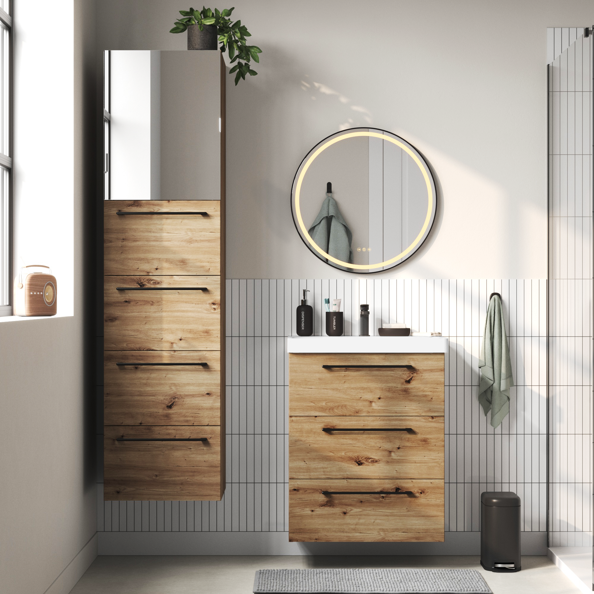 Meuble sous-vasque 3t L.60cm x H.73cm x P.48cm effet chêne doré Remix - 2