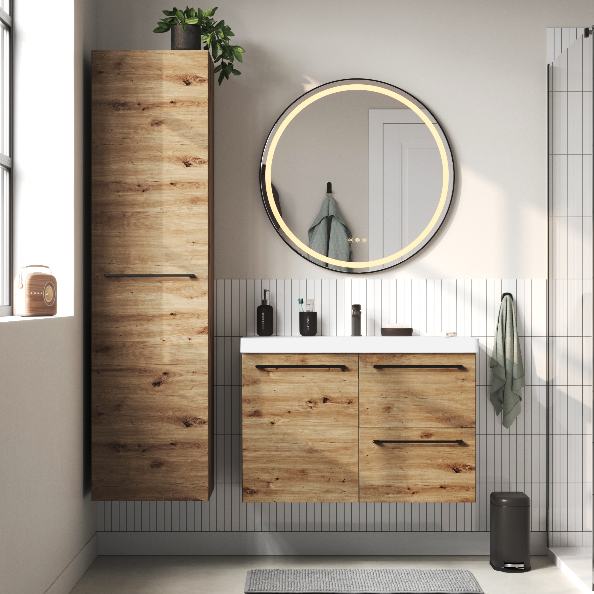 Colonne 1p l.45 x H.173 x P.47.8 cm effet chêne miel Remix - 3