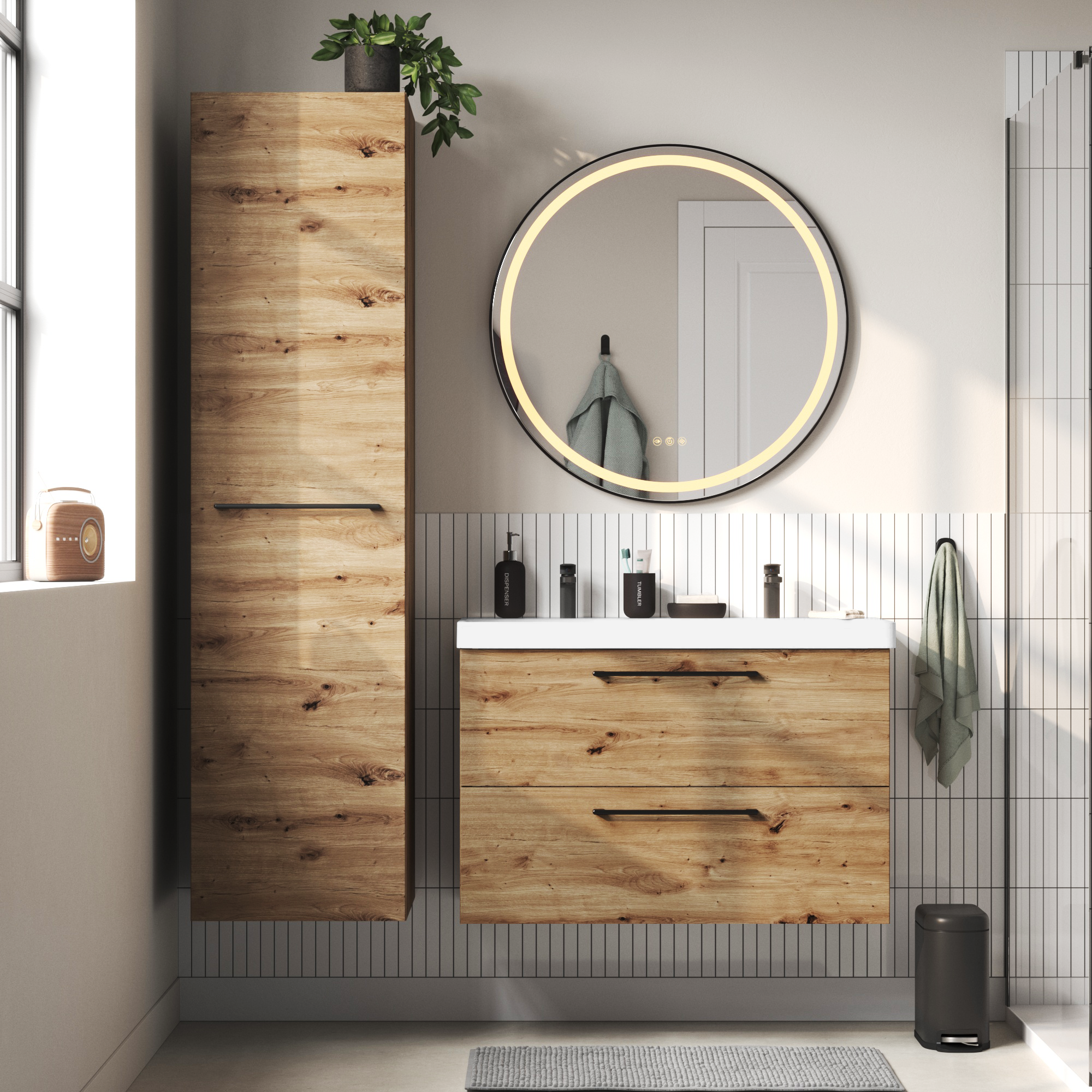 Colonne 1p l.45 x H.173 x P.47.8 cm effet chêne miel Remix - 2