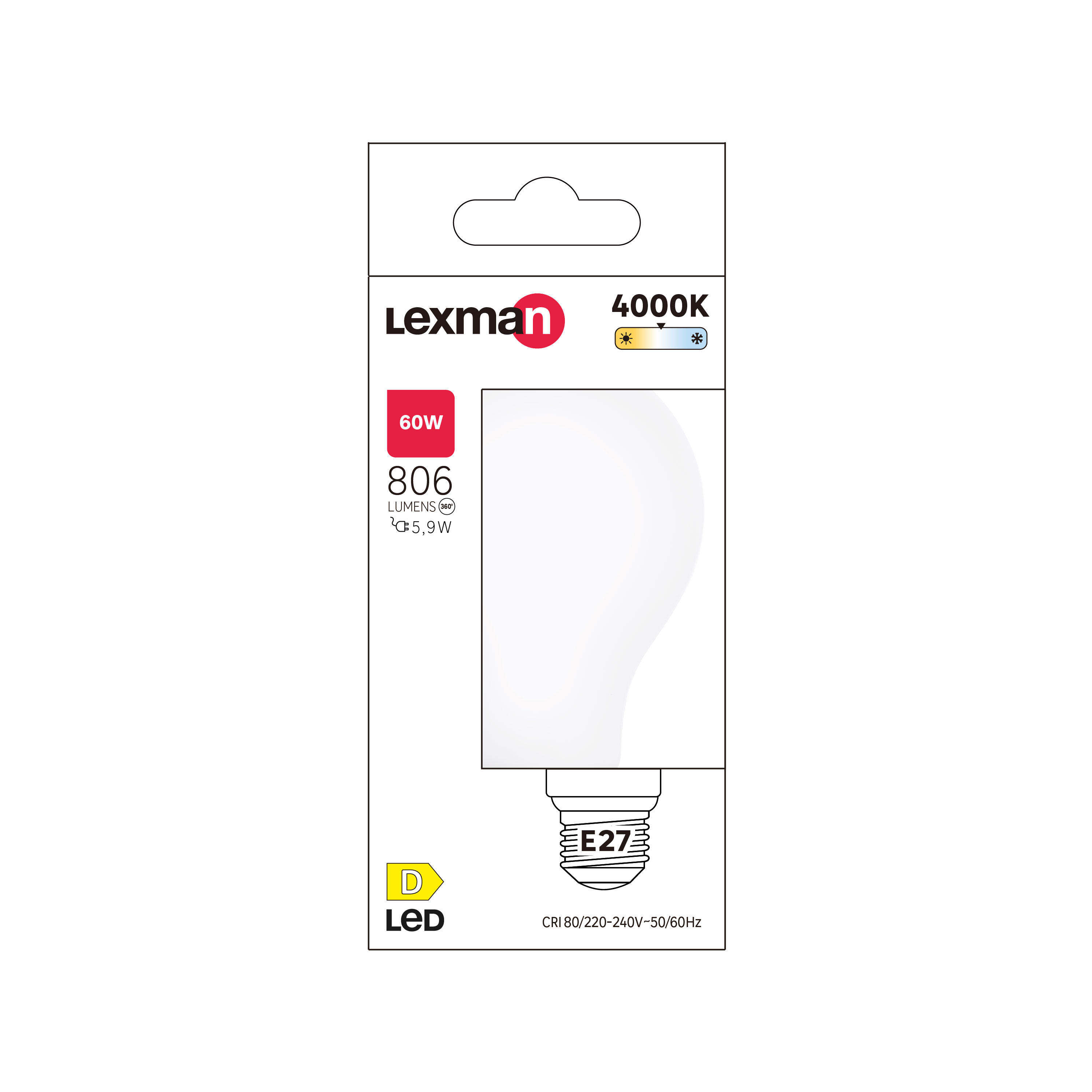 Ampoule led,  E27, 806lm = 60W, blanc neutre, LEXMAN - 4