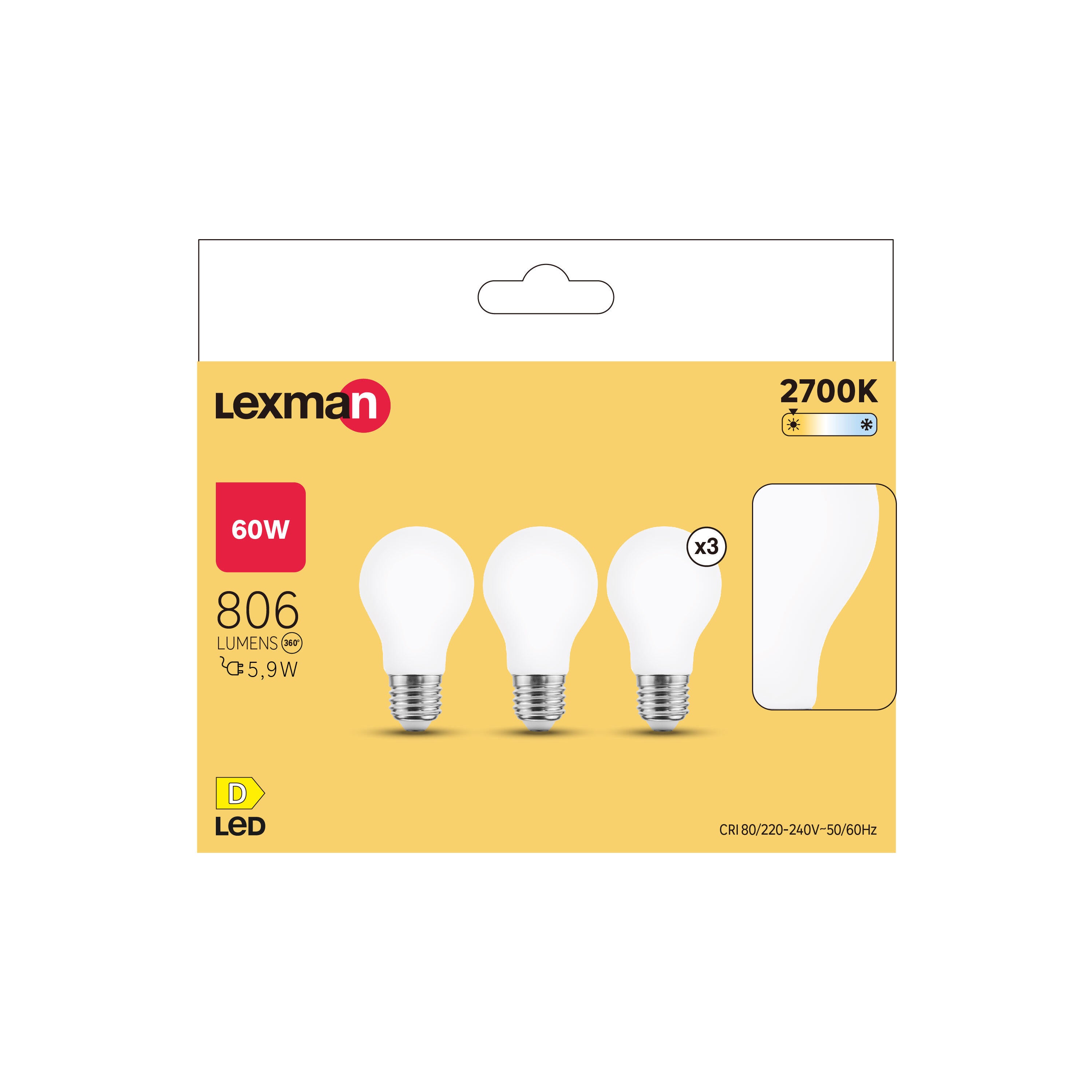 Pack de 3 bombillas LED E27 deslustrado 5.9W 806 lm blanco cálido - 4