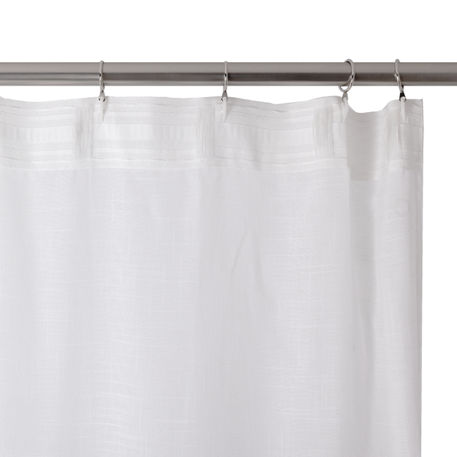 Visillo cinta frunce, trabilla oculta New Teo poliéster lino de 300x280cm INSPIRE semi-transparente blanco. Incluye cinta termoadhesiva