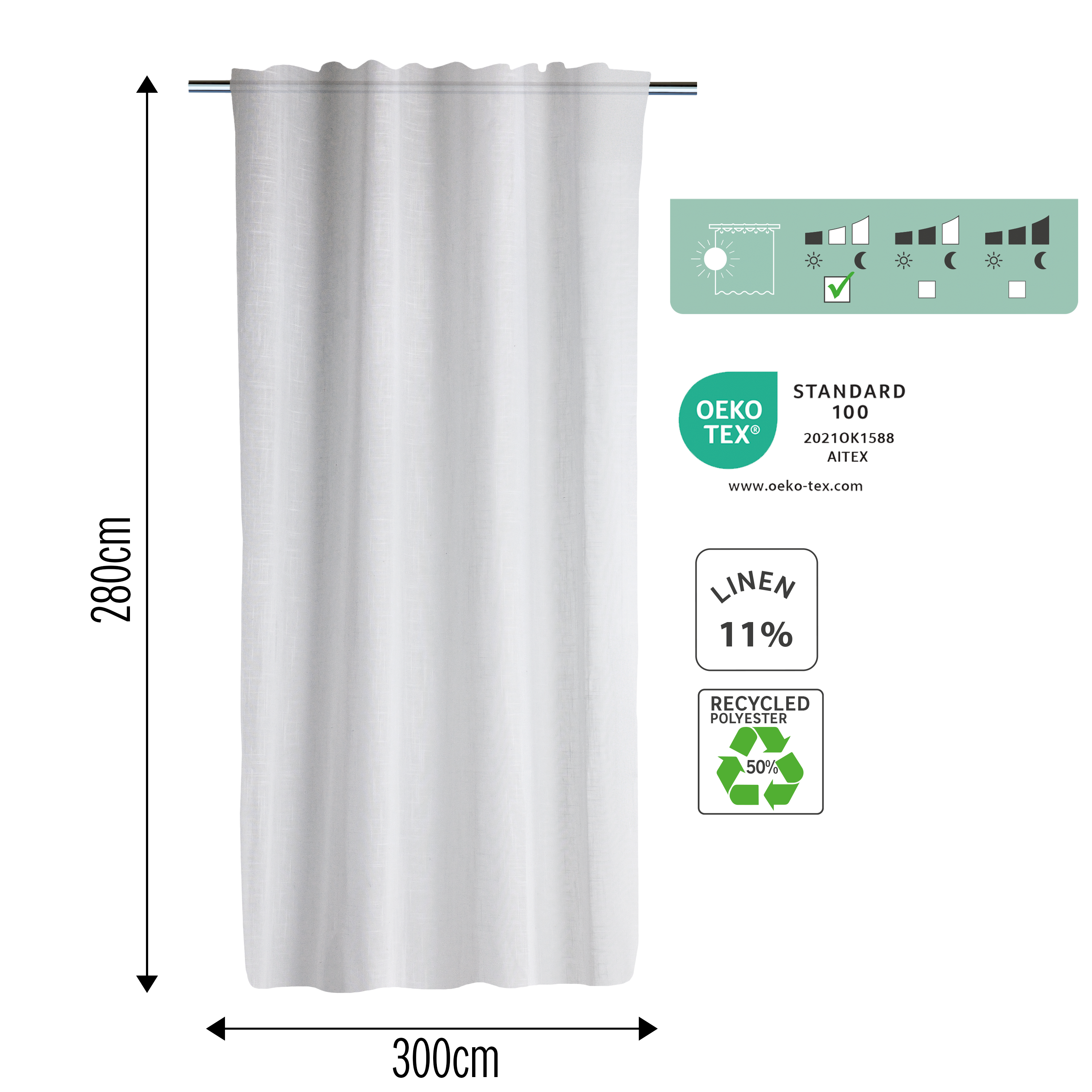 Cortinado fita e/ou presilha Teo 300X280CM branco Inspire - 8