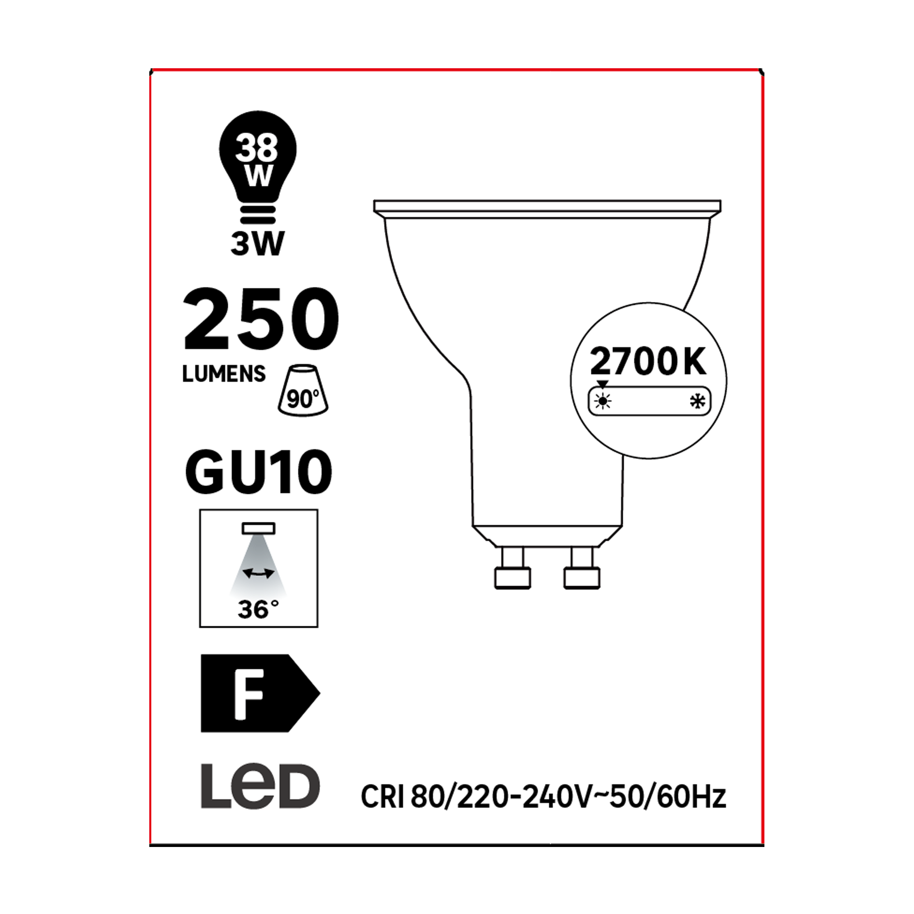 Ampoule led, réflecteur GU10, 250lm = 38W, blanc chaud - 8
