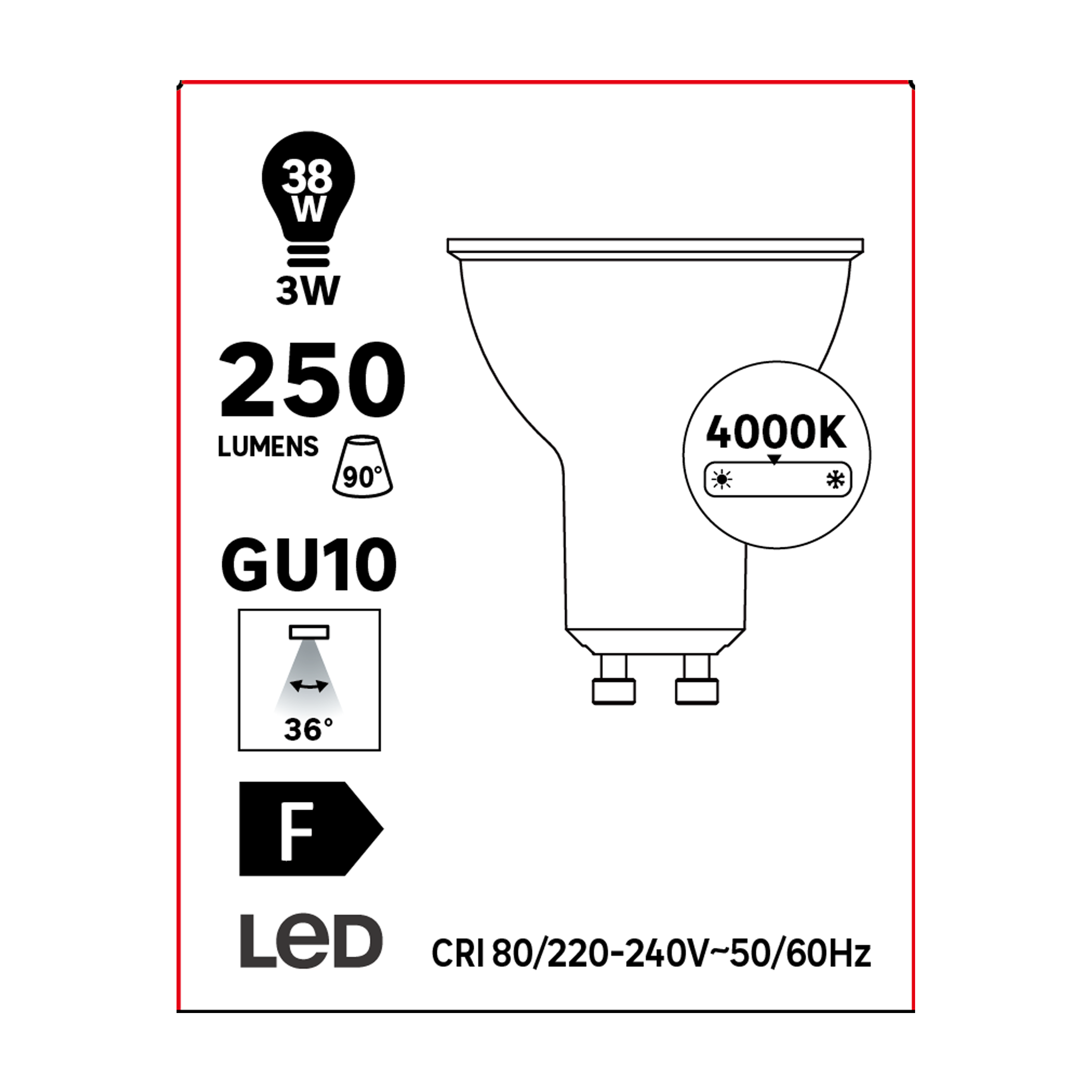 Lâmpada led GU10 36D 250 lm 4000k 15kH - 7