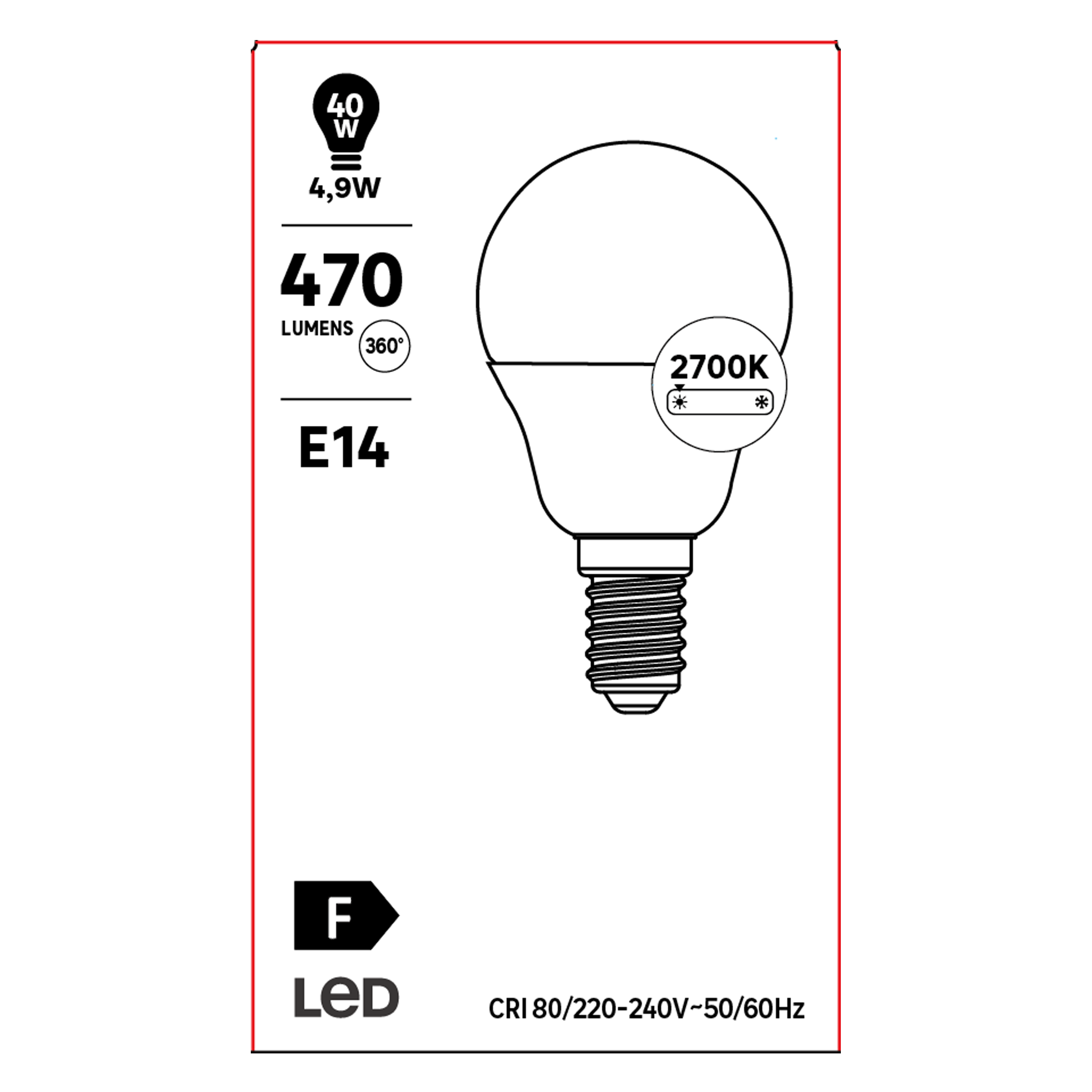 Ampoule led, sphérique E14, 470lm = 40W, blanc chaud - 7