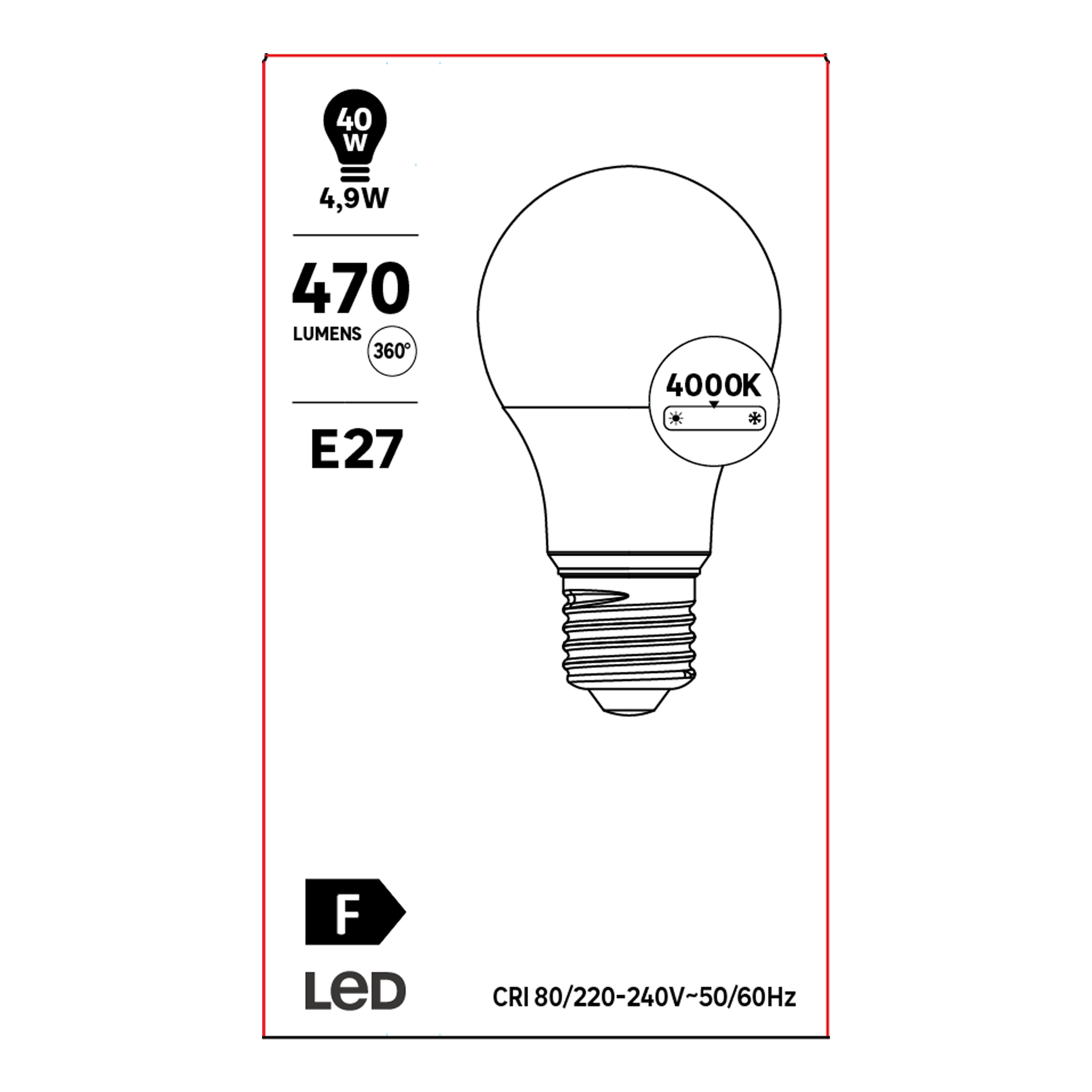 Ampoule led,  E27, 470lm = 40W, blanc neutre - 5