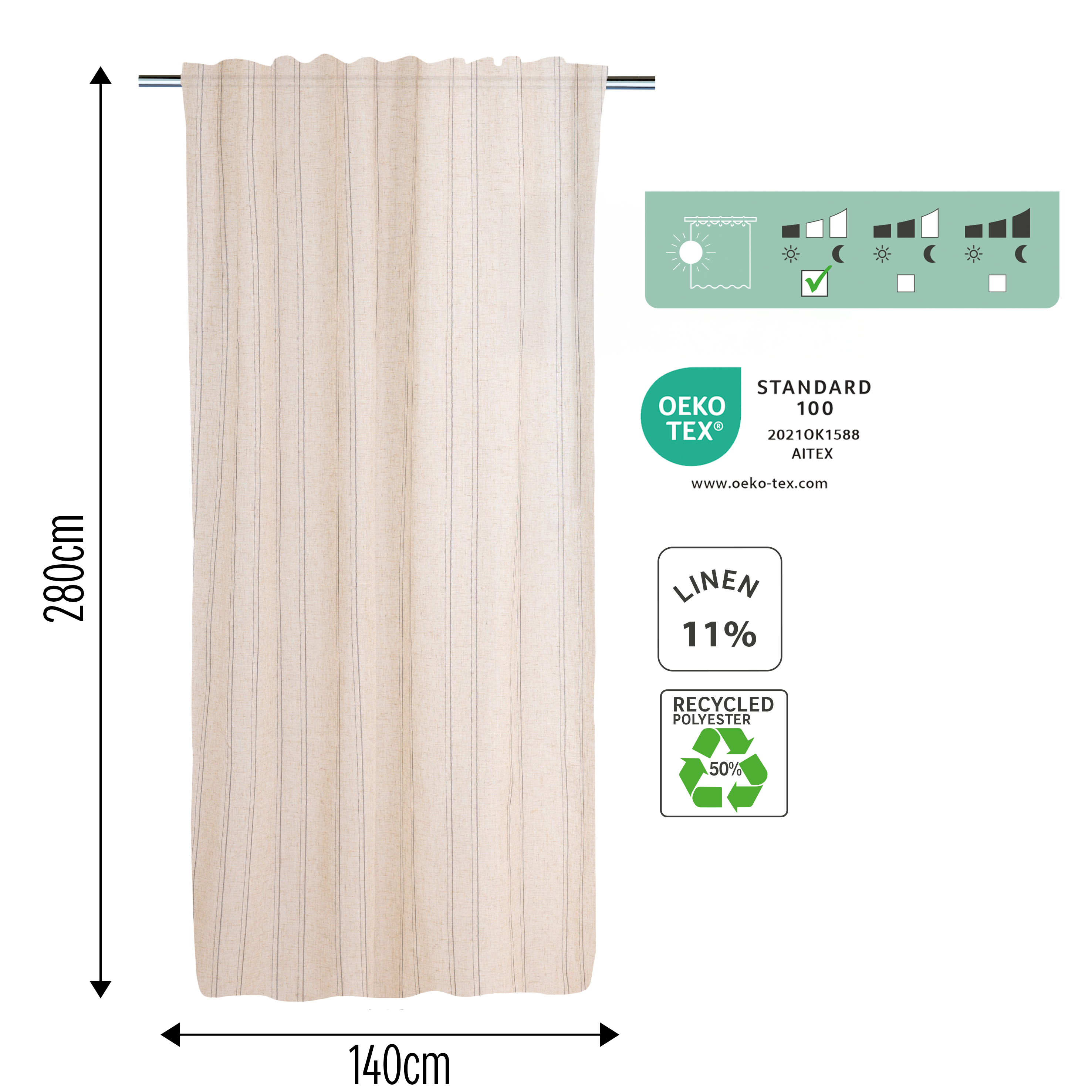 Voilage semi-transparent, New teo, beige H.280 x l.140 cm INSPIRE - 2
