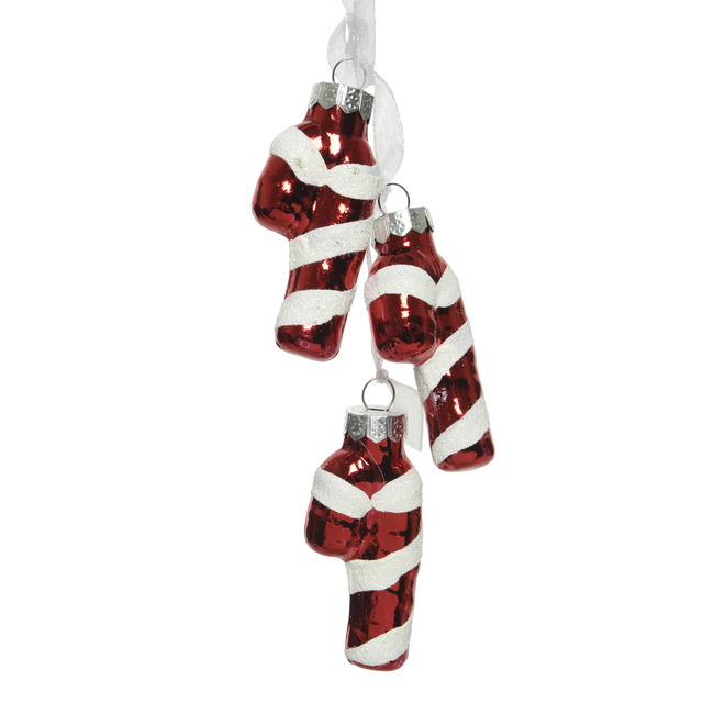 Zawieszka na choinkę szklana 5.5cm 3 sztuk laska cukrowa czerwono-biała Decoris