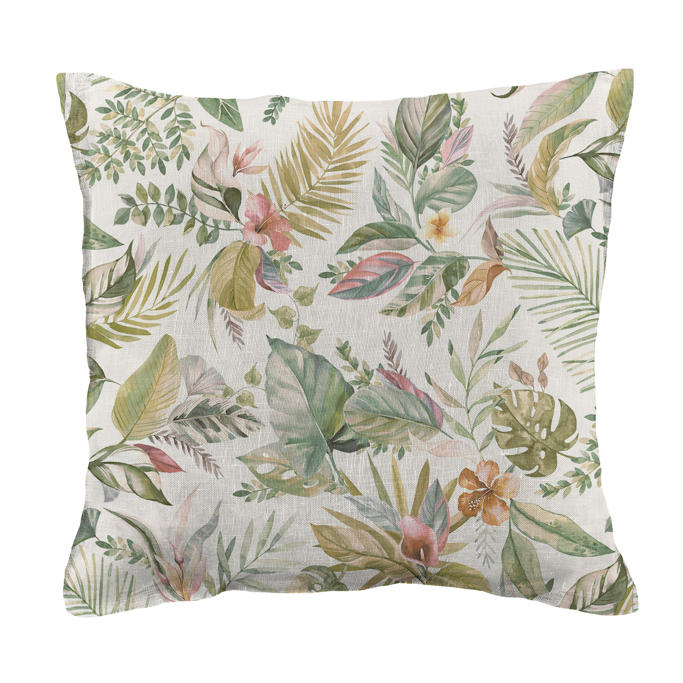 Cojín decorativo cuadrado nuanea algodón flor verdes, rosados y ocres doble cara 40x40cm