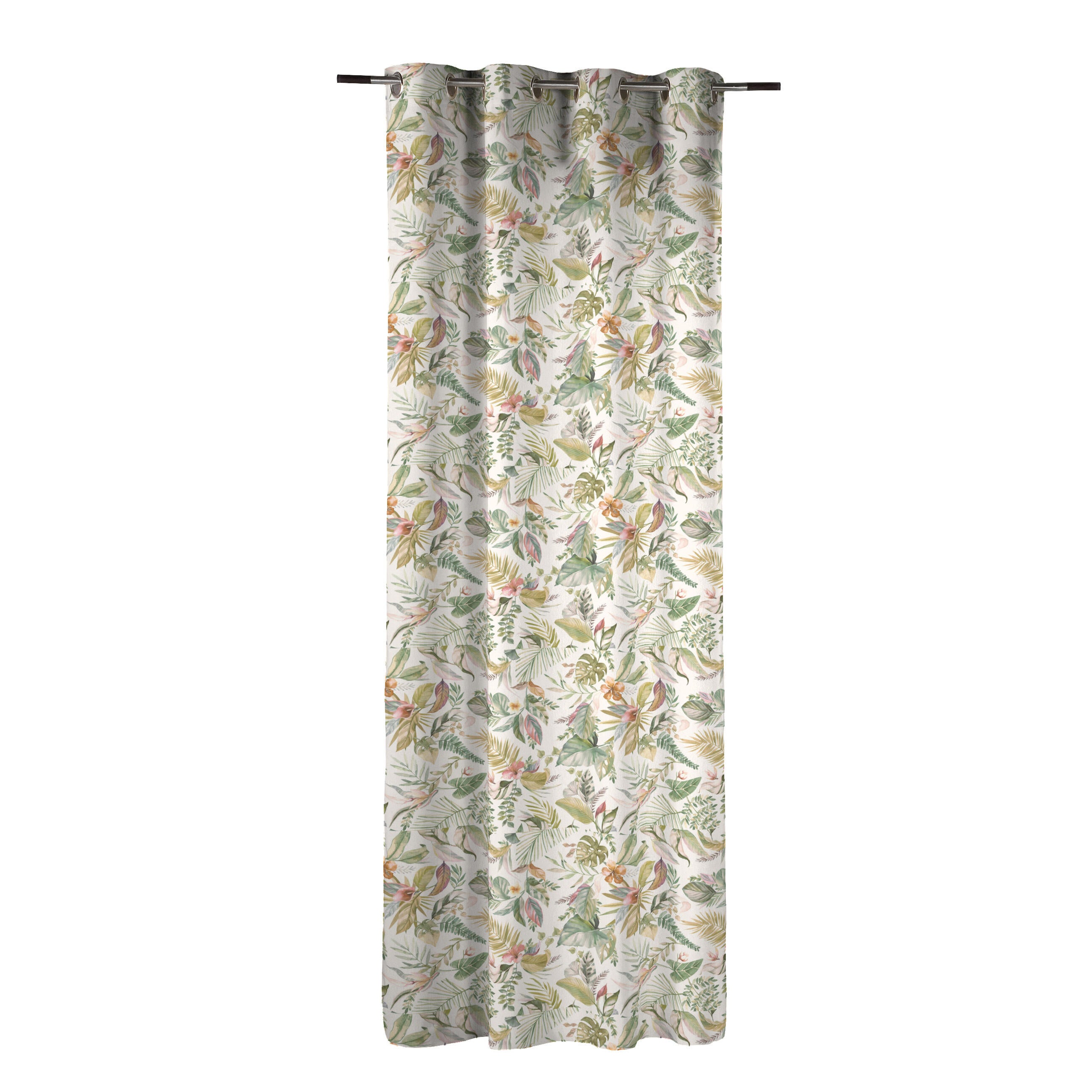 Cortina ollaos Nuanea algodón de 140x170cm flor verdes, rosados, ocres, fondo crema. Incluye cinta termoadhesiva - 11