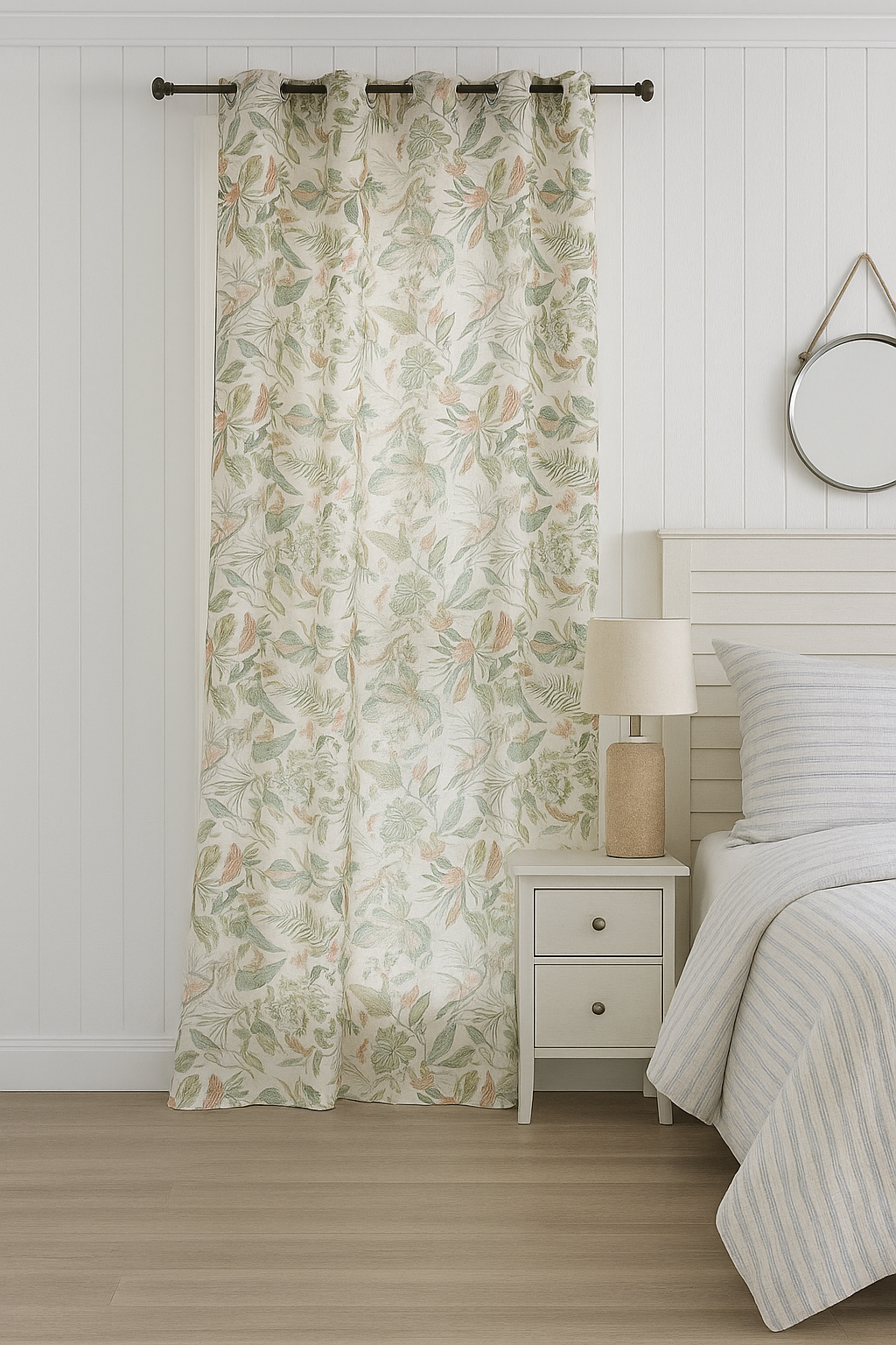Cortina ollaos Nuanea algodón de 140x170cm flor verdes, rosados, ocres, fondo crema. Incluye cinta termoadhesiva - 3