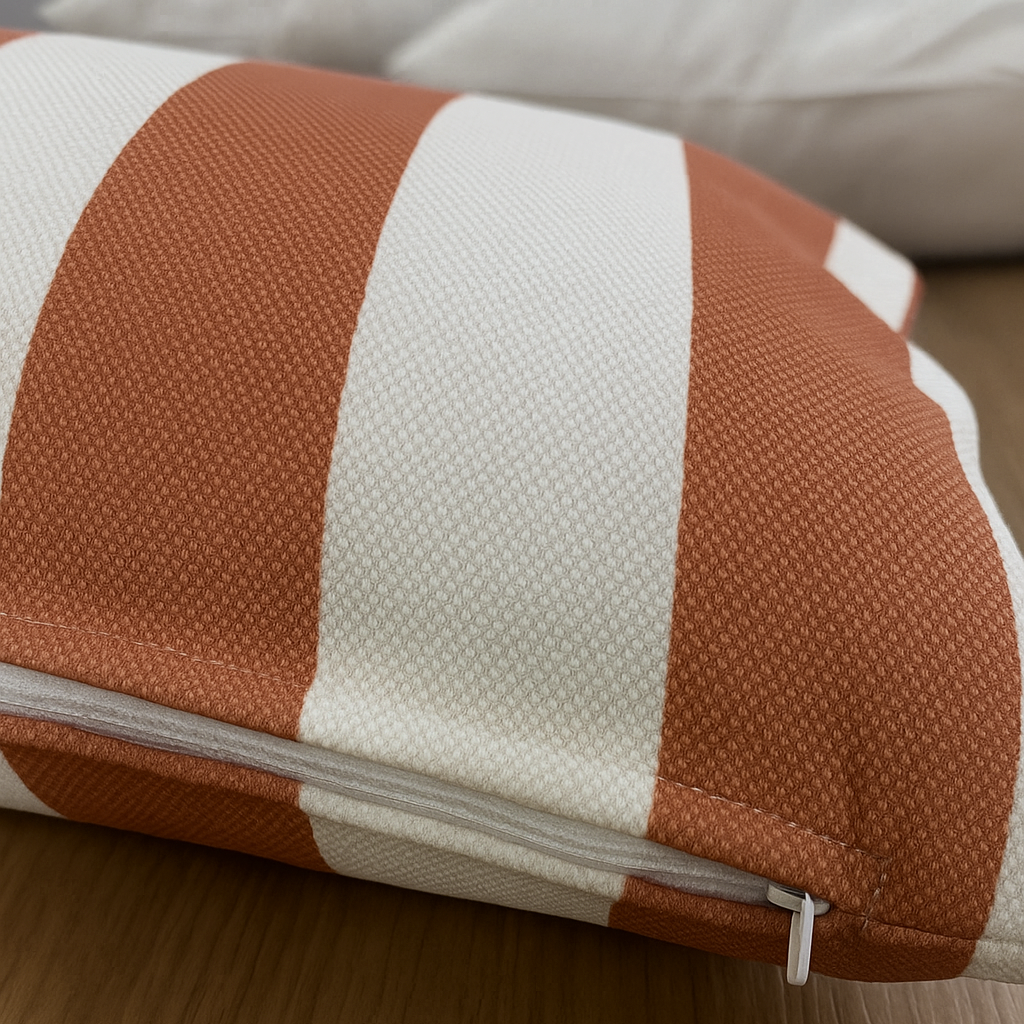 Cojín decorativo rectangular Tablas rayas algodón naranja y beige doble cara 30x50cm - 4