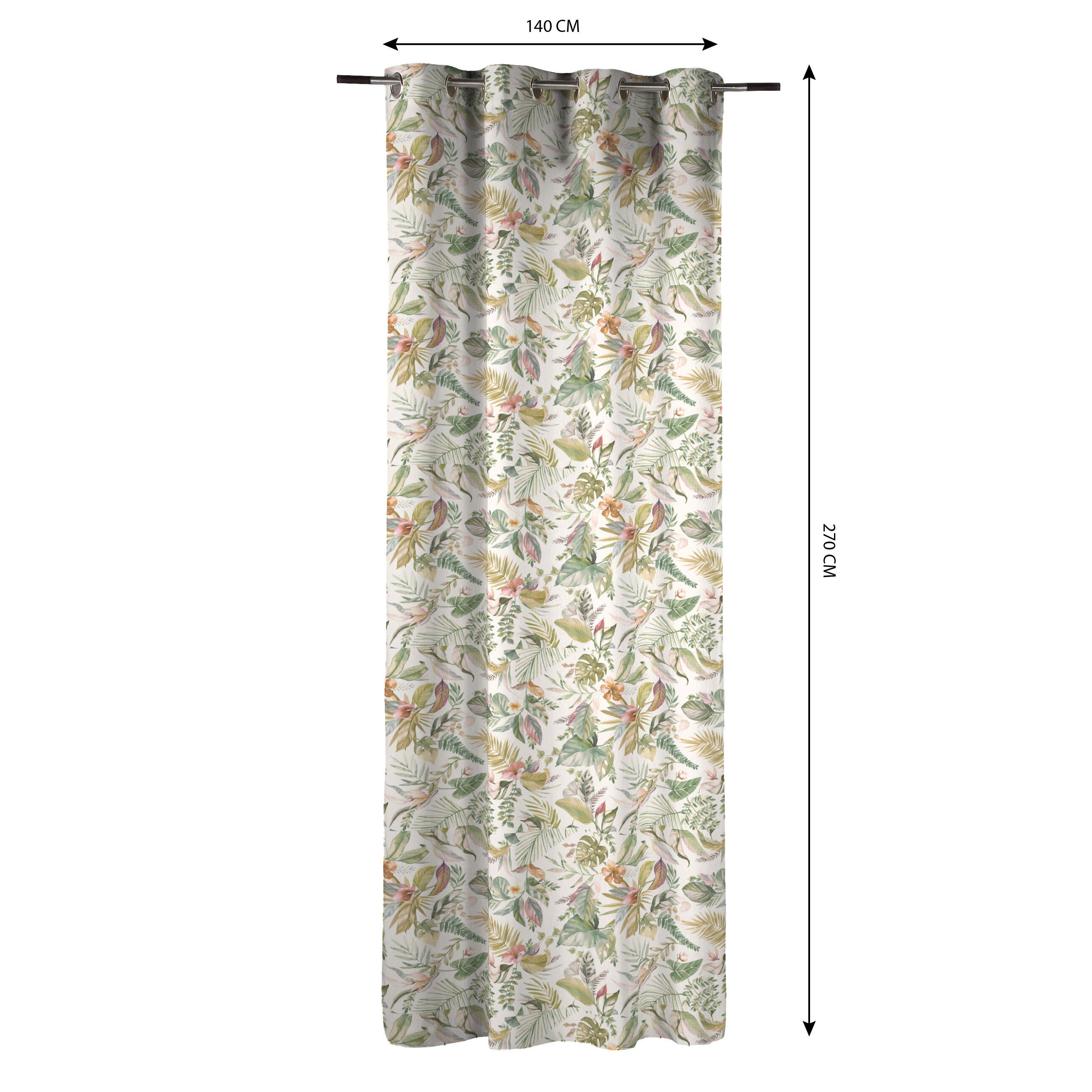 Cortina ollaos Nuanea algodón de 140x170cm flor verdes, rosados, ocres, fondo crema. Incluye cinta termoadhesiva - 2