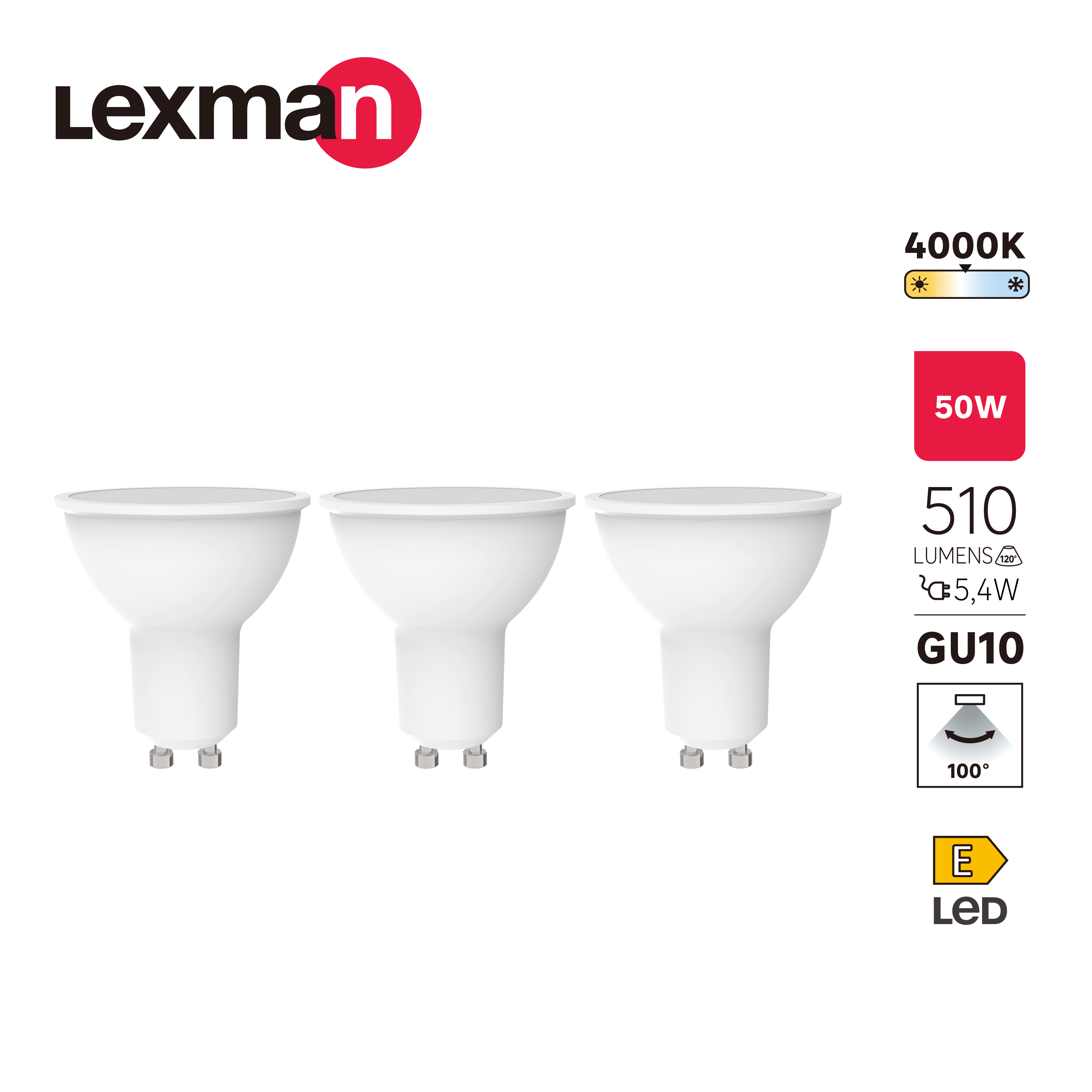 Pack 3 Lâmpada LED FROST GU10 510 lm 4000 k - 3